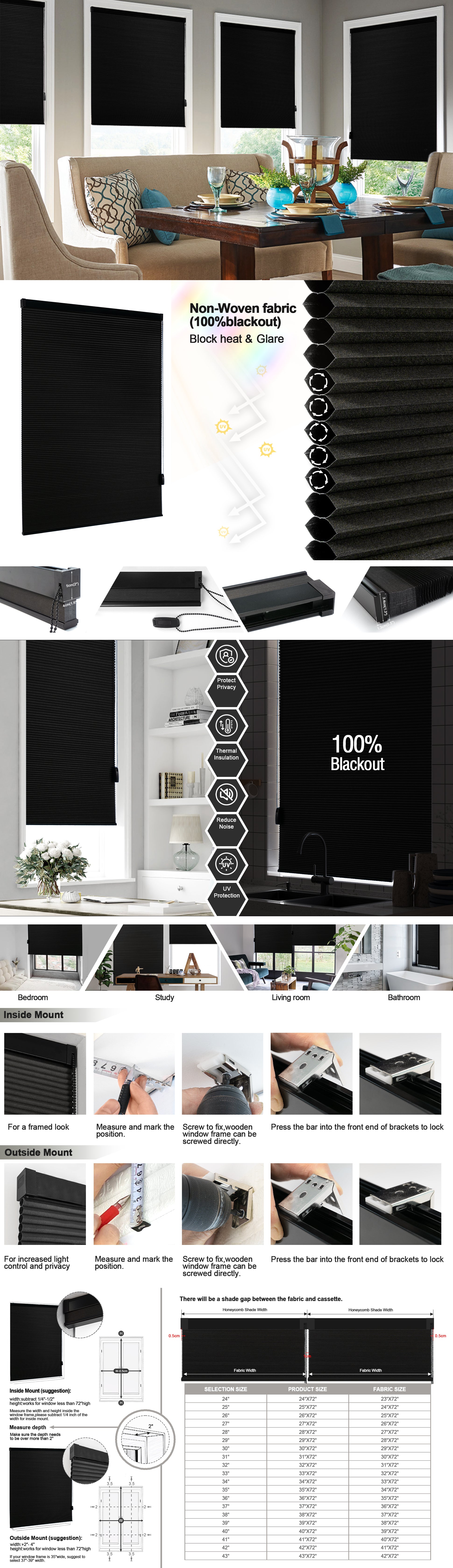 Black 100% blackout honeycomb blinds with chain