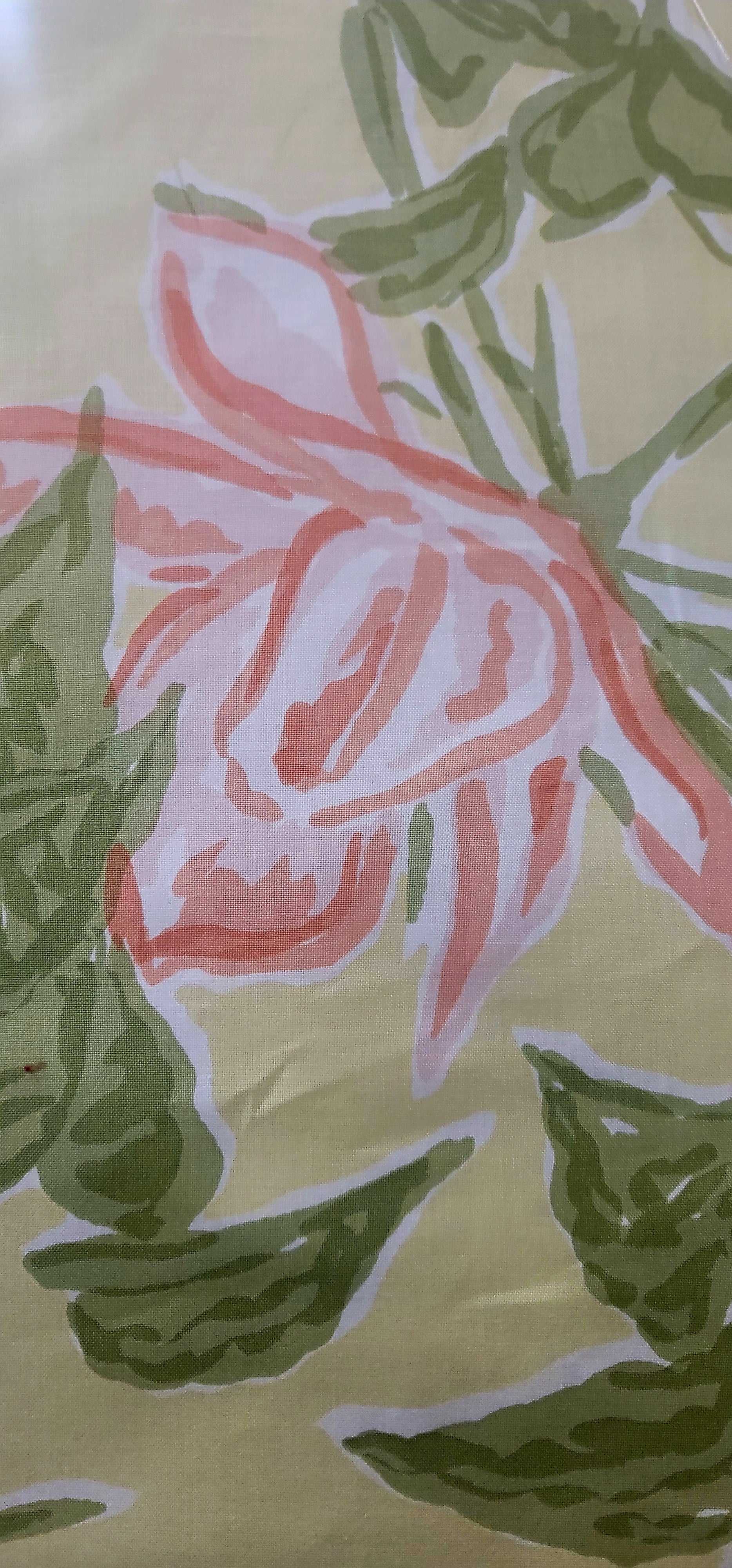 Pink & Green Floral Print Fabric on Yellow – Bold Botanical Cotton Textile