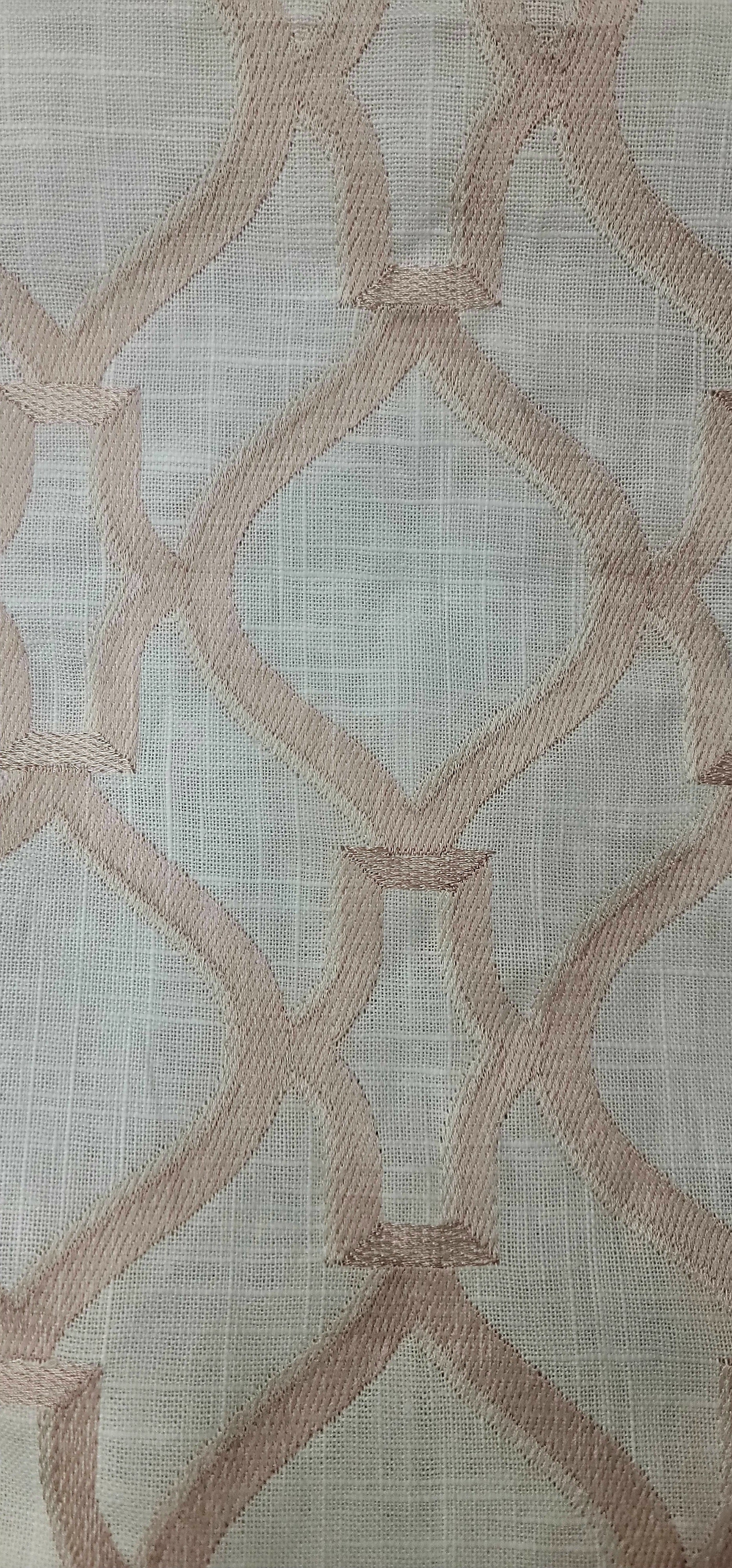 Blush Embroidered Trellis Linen Fabric – Decorative Drapery Textile