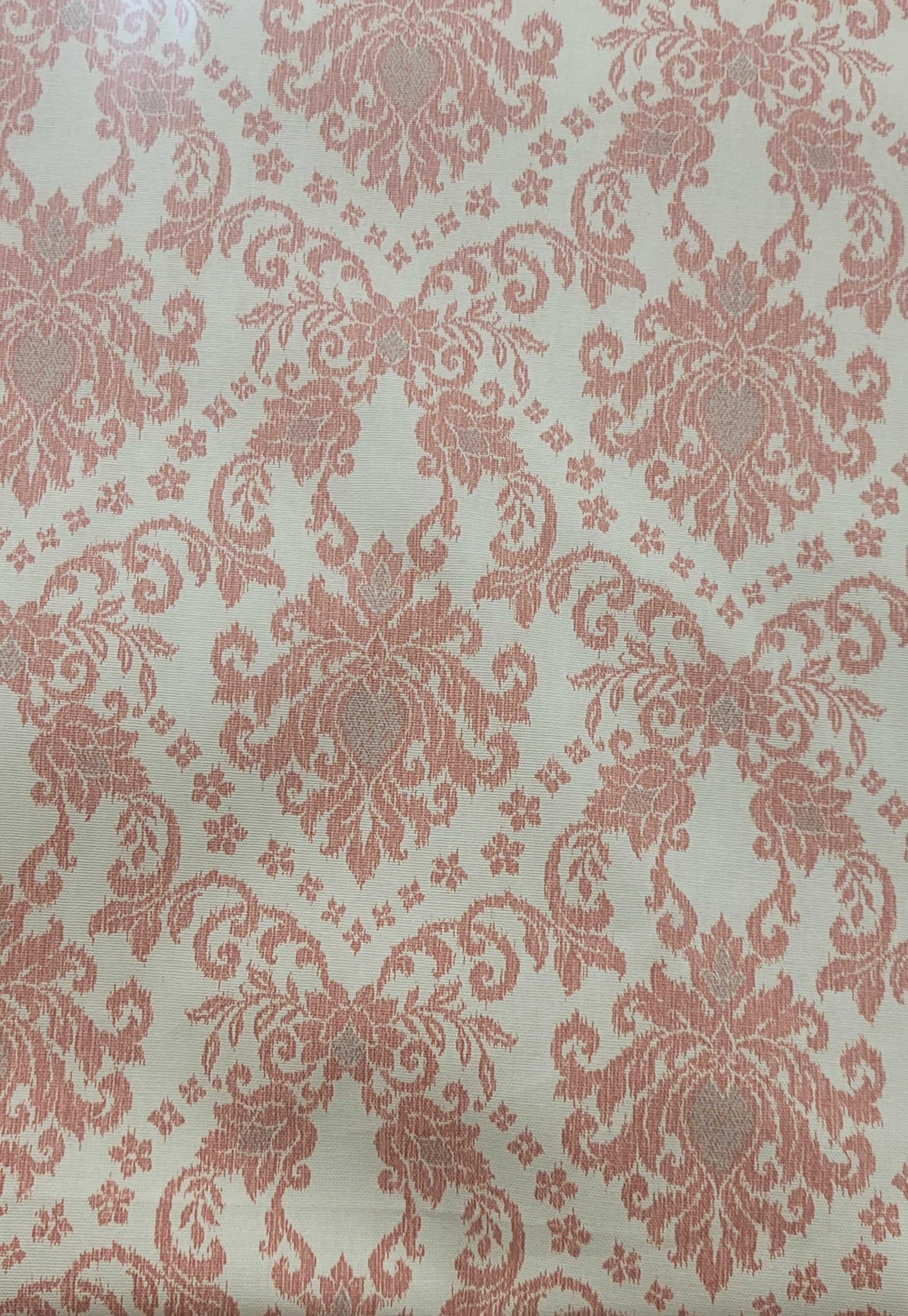Blush Orange Damask Jacquard Fabric – Elegant Upholstery & Drapery Textile with Classic Floral Pattern