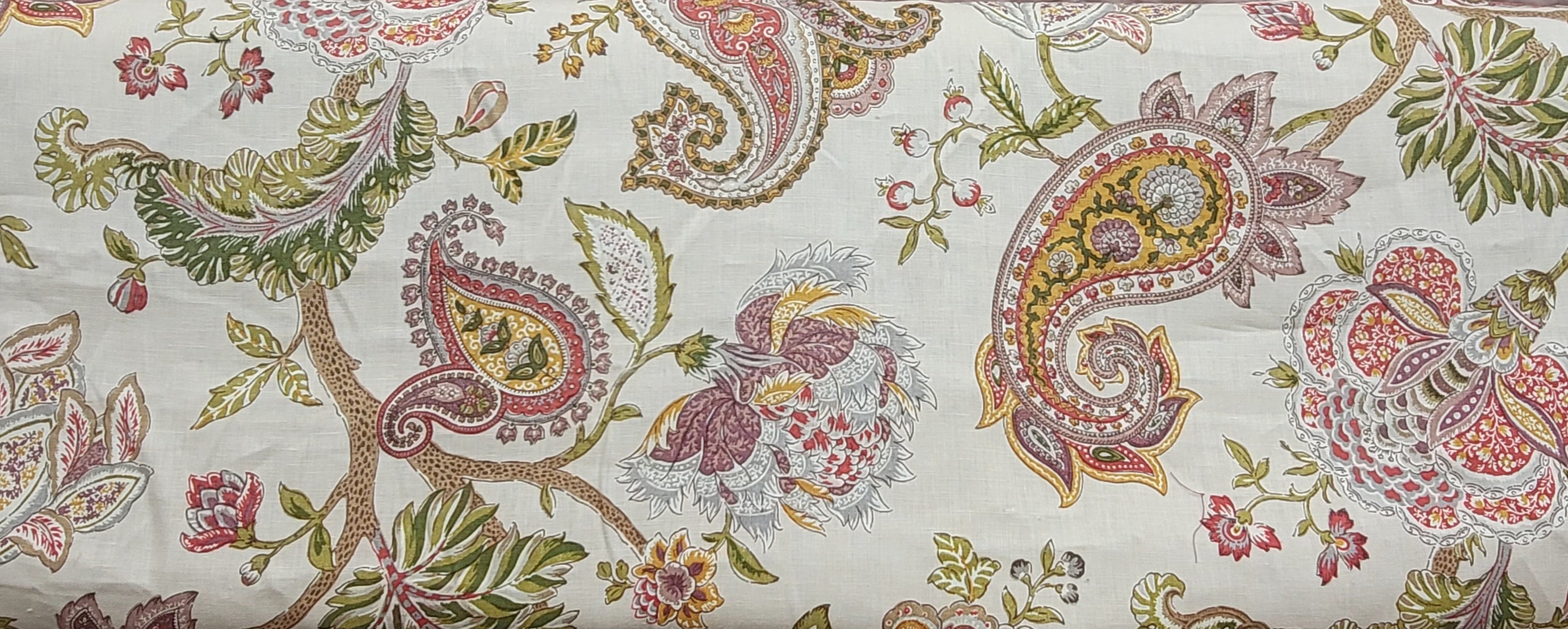 Multicolor Paisley & Floral Print Fabric – Durable Cotton Linen Blend for Upholstery & Drapery