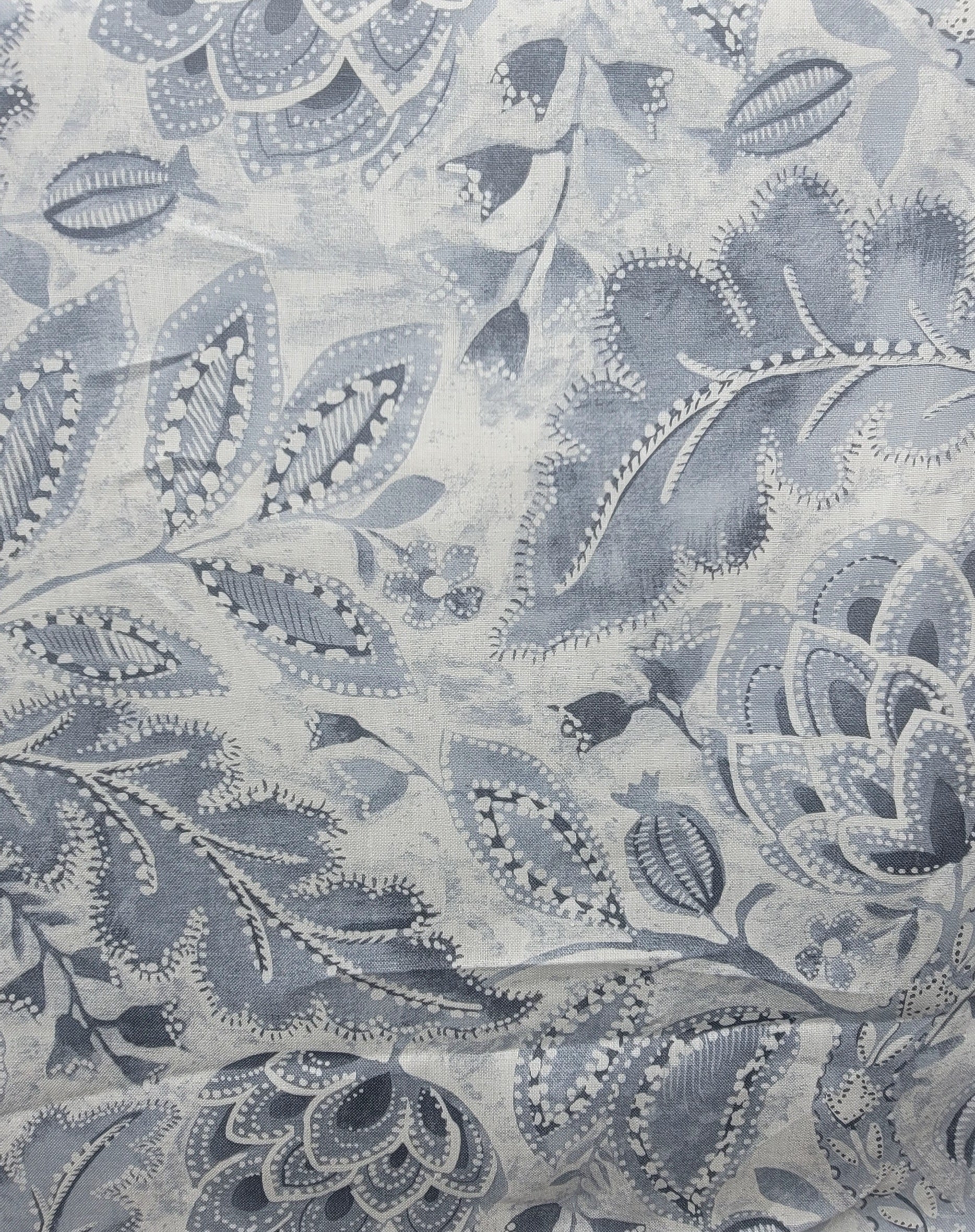 Blue and Gray Botanical Paisley Upholstery Fabric – Elegant Floral Print