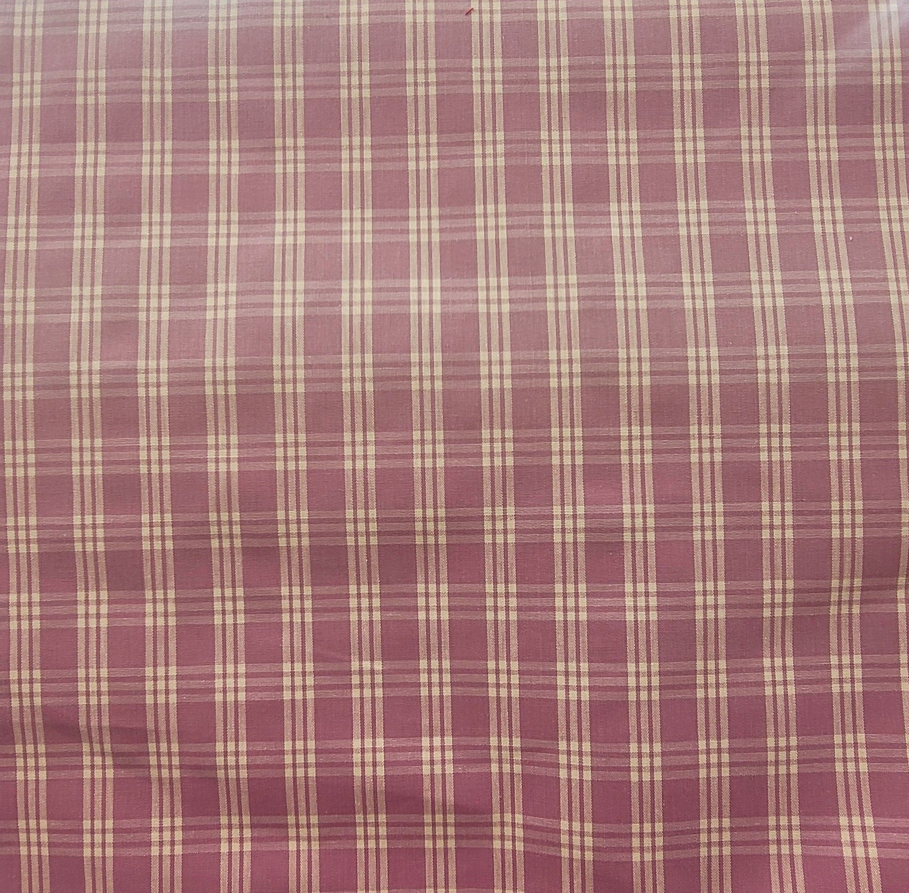 Pink and Beige Plaid Fabric – Classic Cotton Blend for Upholstery & Drapery