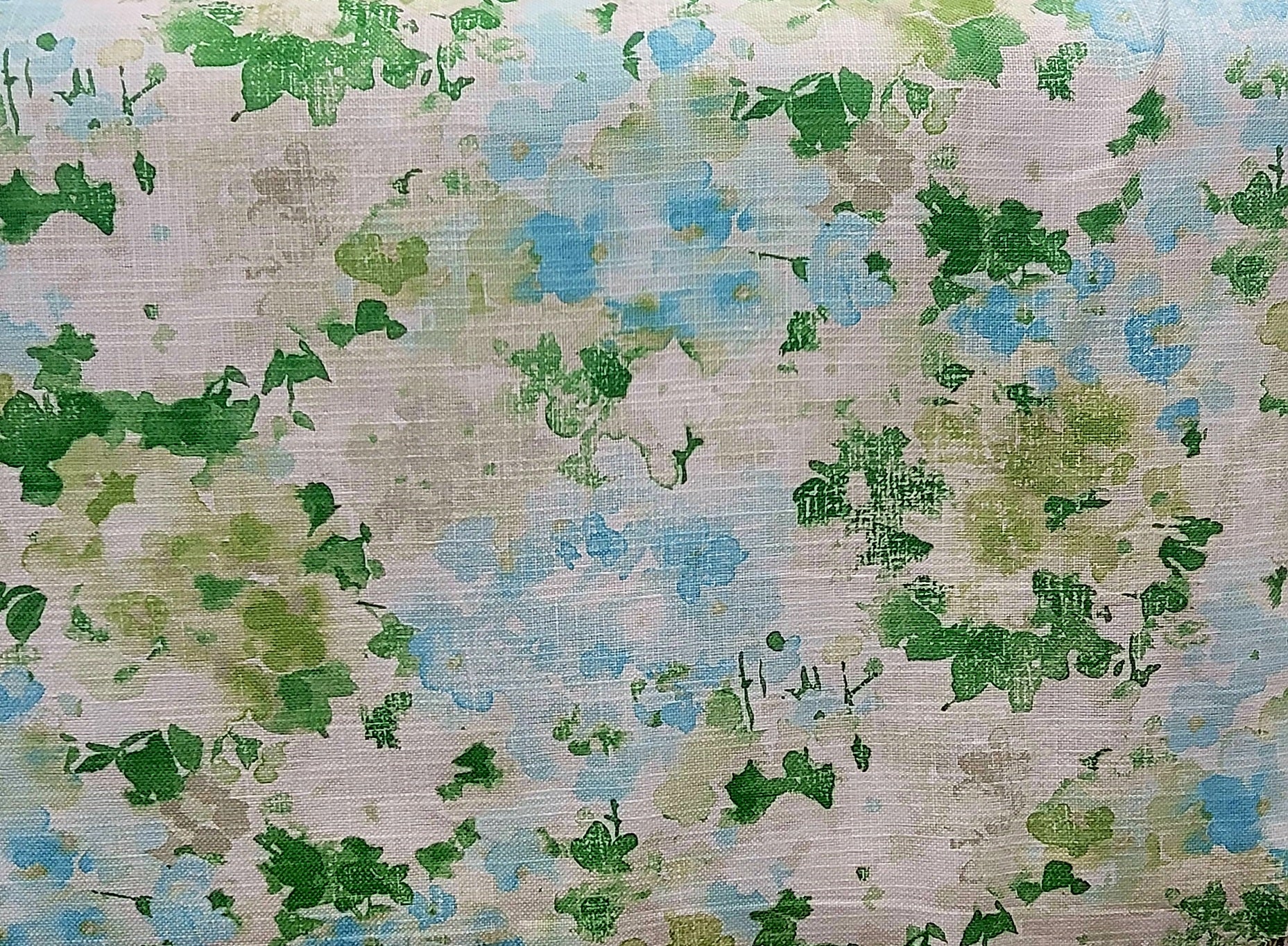 Watercolor Floral Print Fabric – Green, Blue, White and Beige Abstract Blossoms