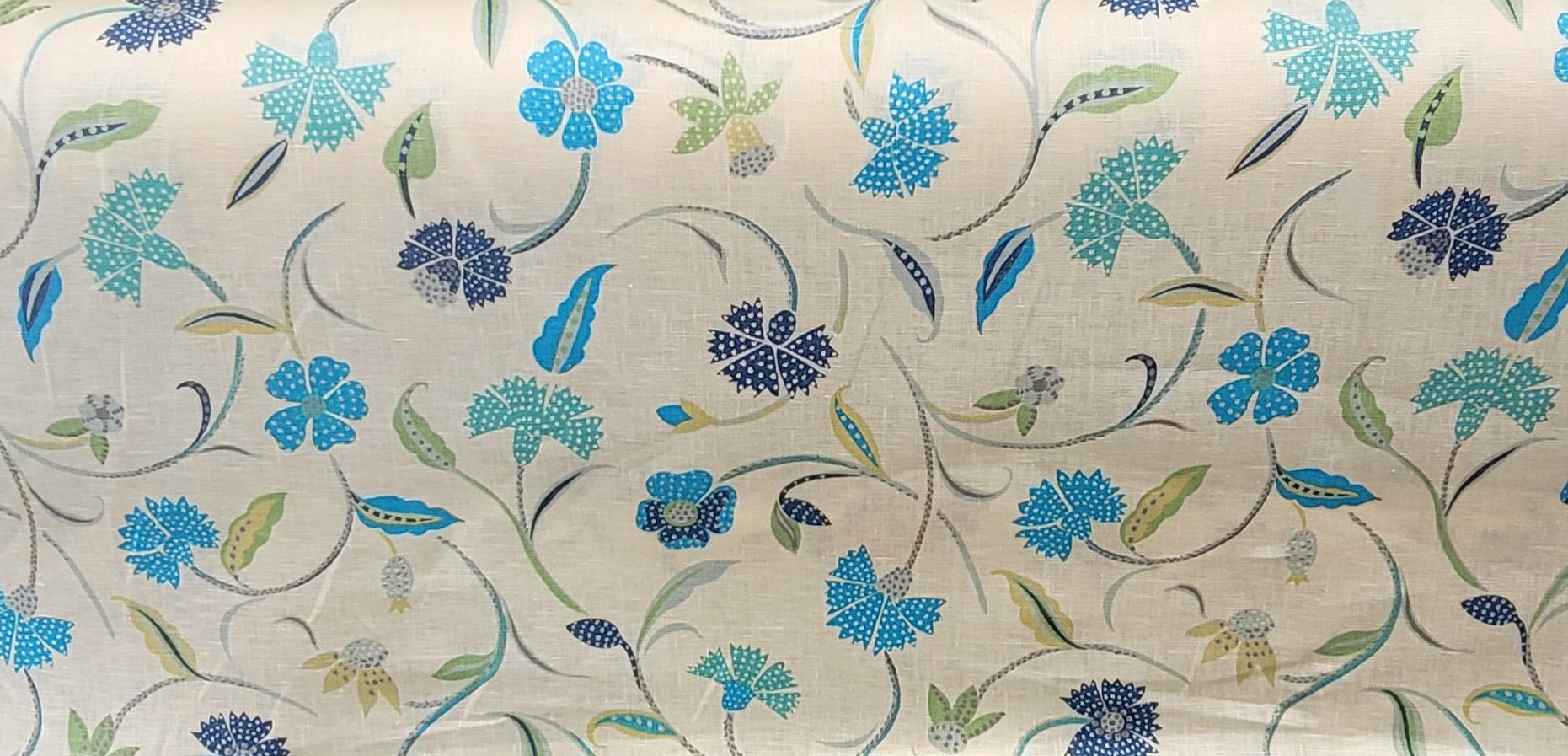 Blue & Teal Floral Print Fabric – Whimsical Botanical Design