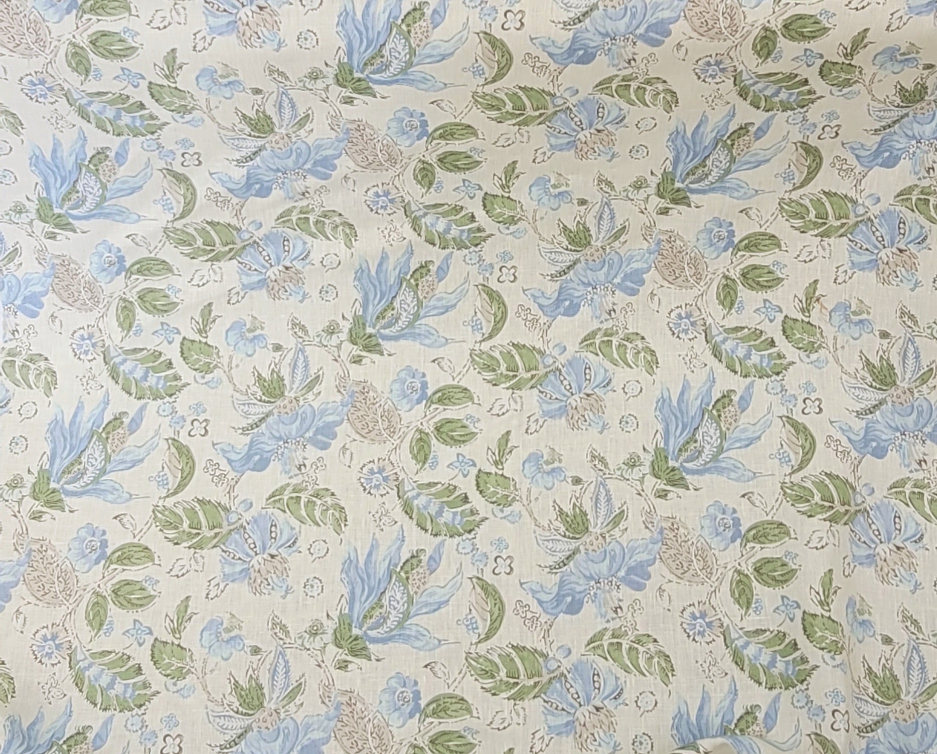 Blue and Green Floral Print Fabric – Delicate Botanical Design