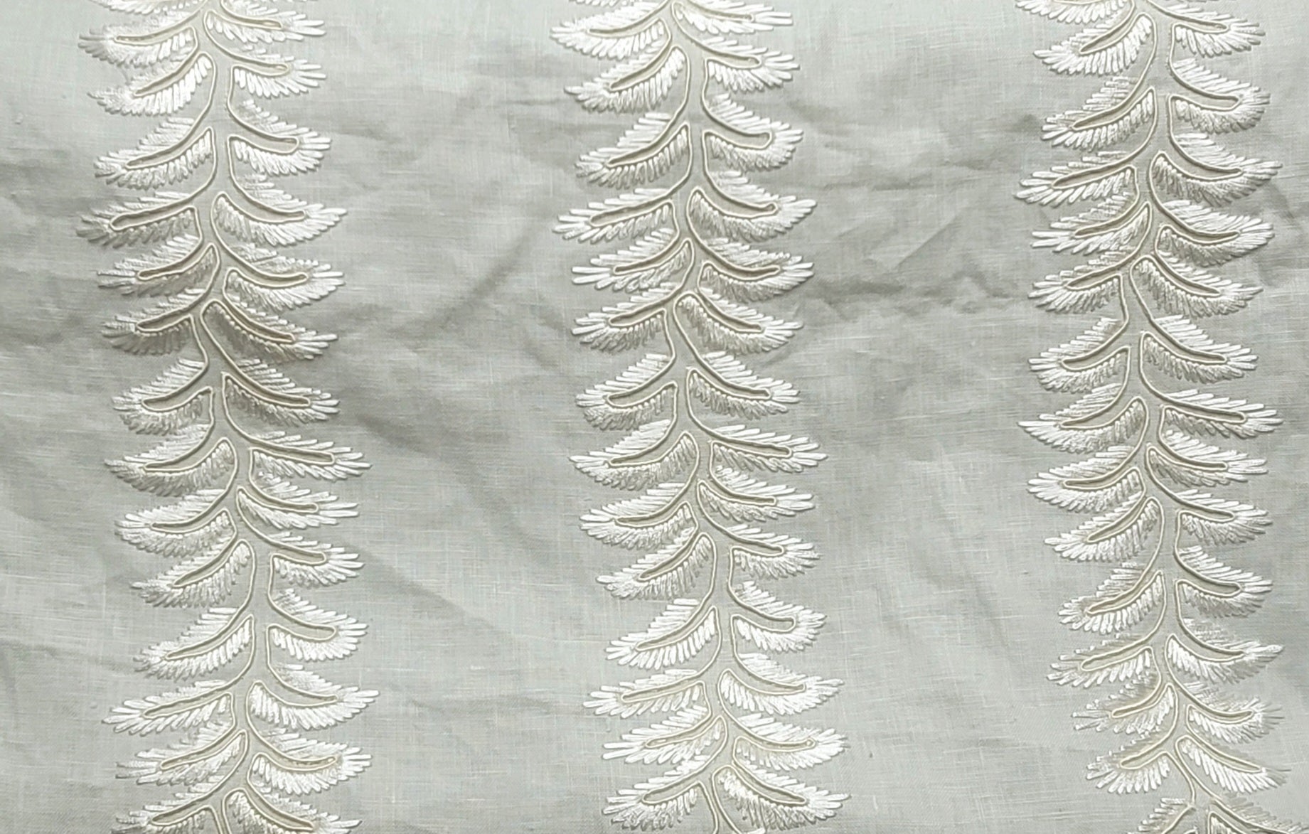 White Embroidered Leaf Pattern Fabric