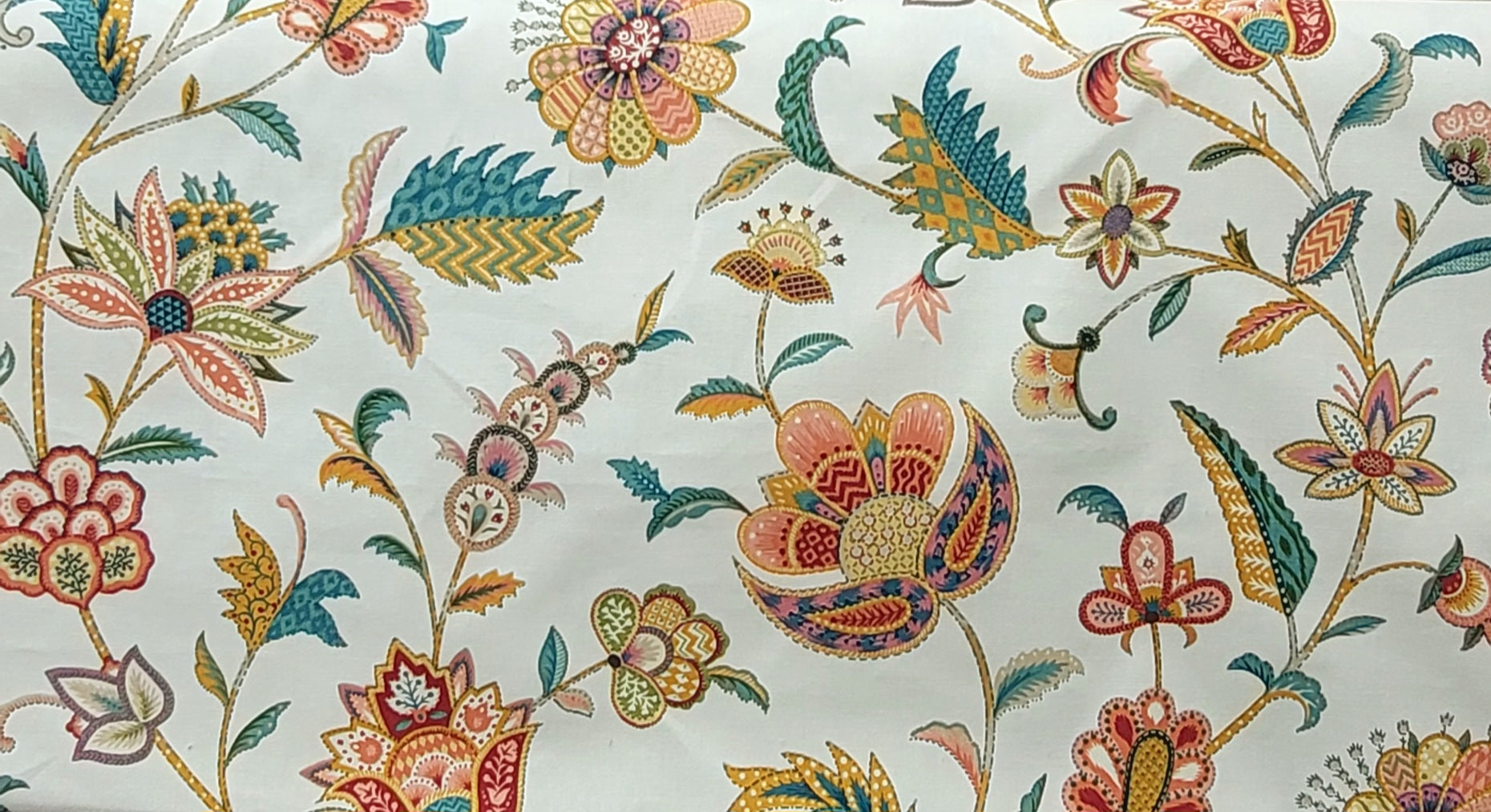 Multicolor Floral Polyester Fabric on White – Vibrant Botanical Print