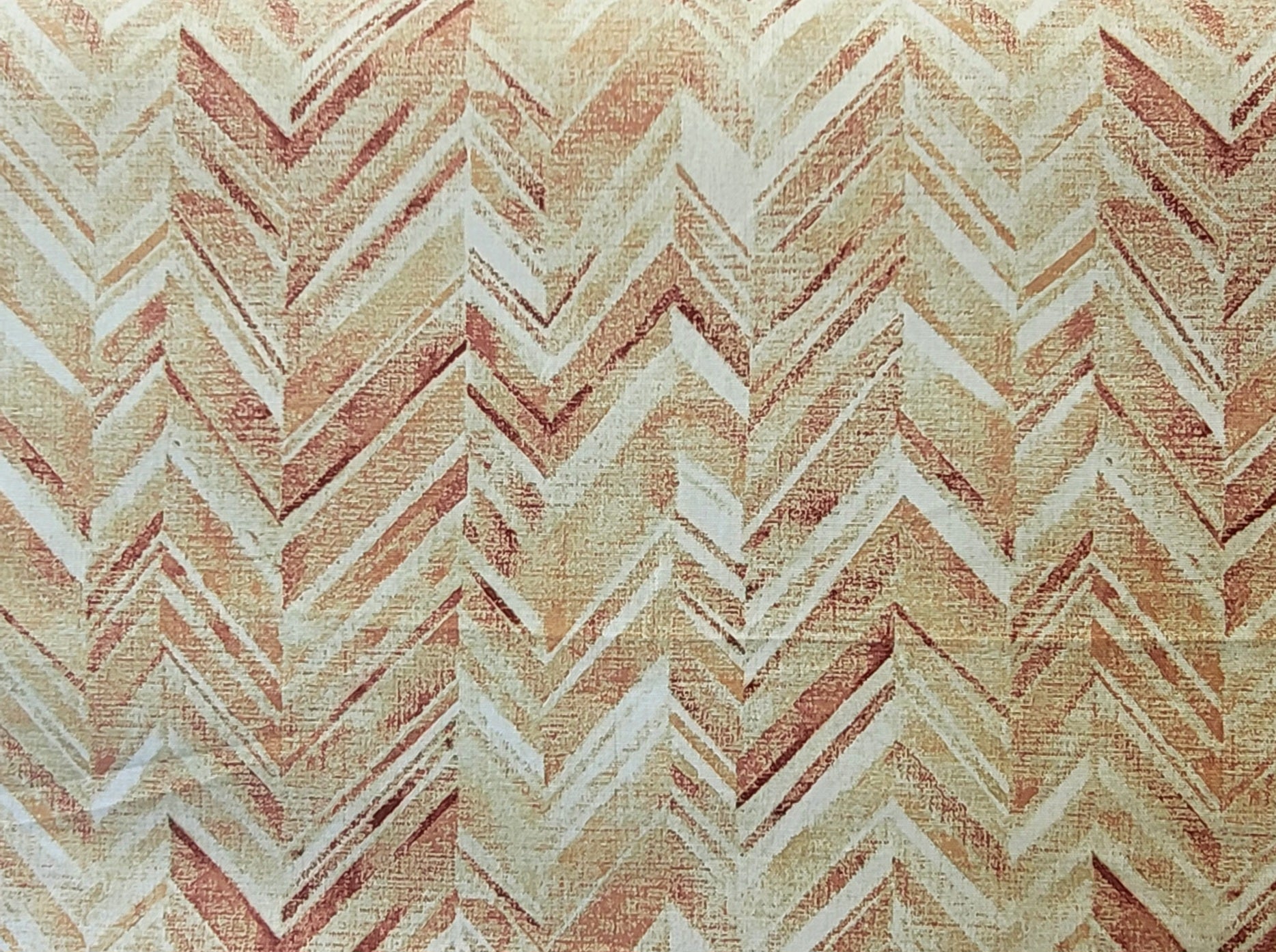 Beige and Rust polyester Fabric with Chevron Print – Warm Textured Geometric Design
