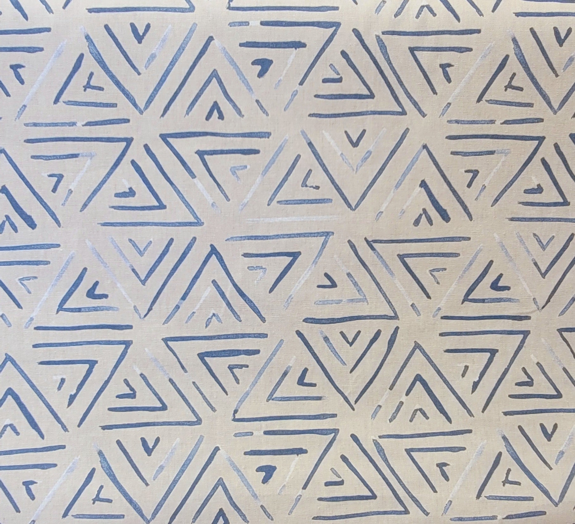 Beige Polyester Fabric with Navy Geometric Triangle Print – Modern Tribal Design
