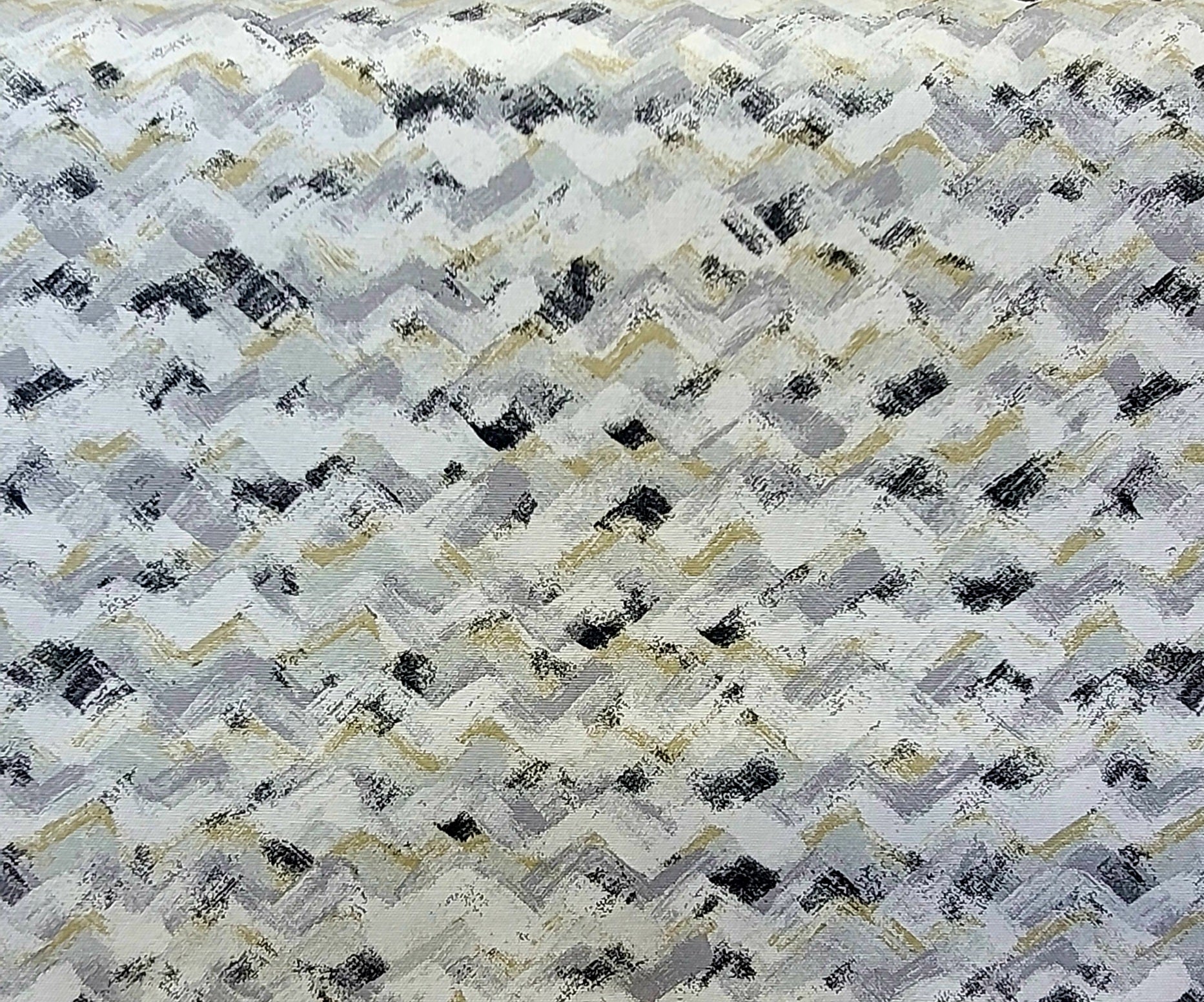 Abstract Chevron Upholstery Fabric – Neutral Tones of Grey, Black & Beige | Modern Textured Design