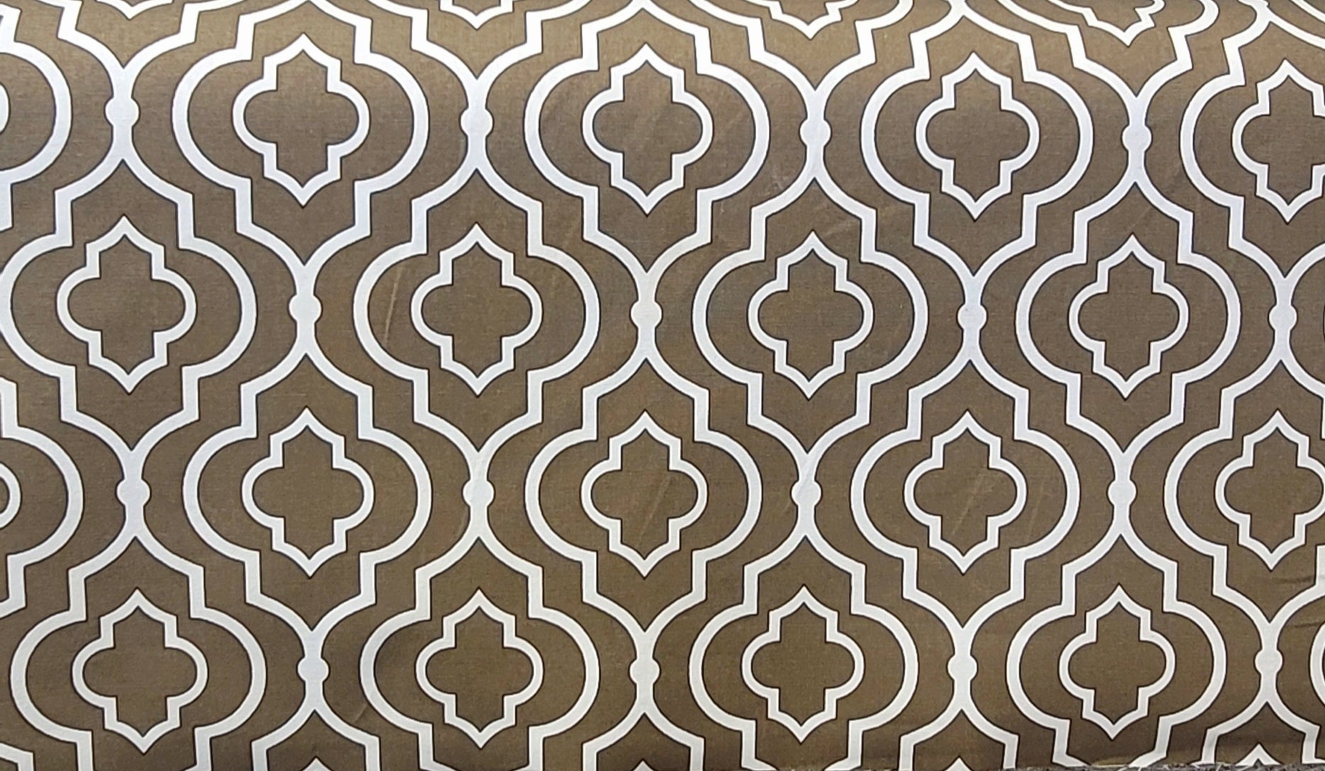 Brown Cotton Fabric with White Moroccan Trellis Pattern – Modern Geometric Design