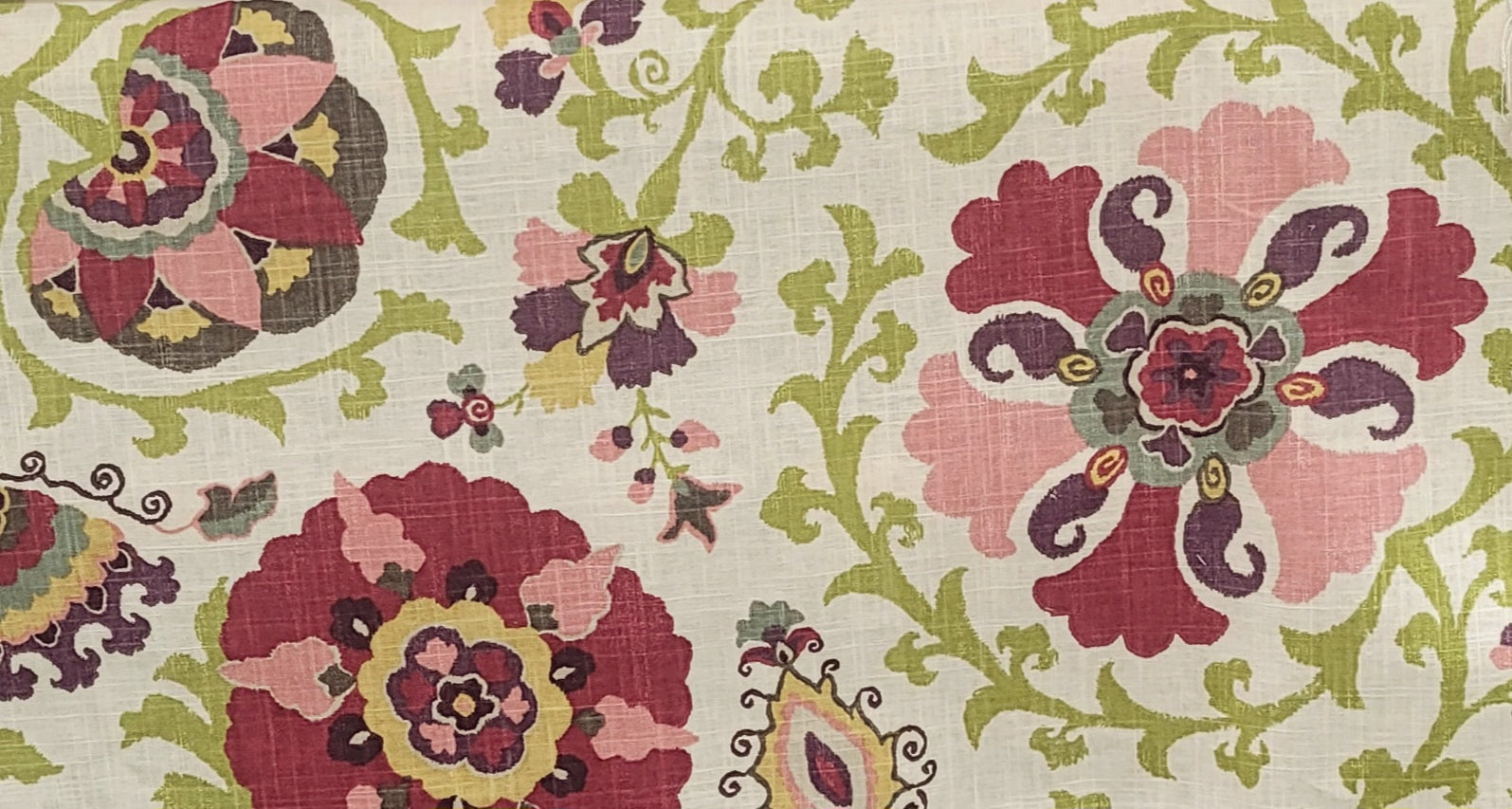 Pink and Green Floral Medallion Fabric – Colorful Botanical Print for Upholstery
