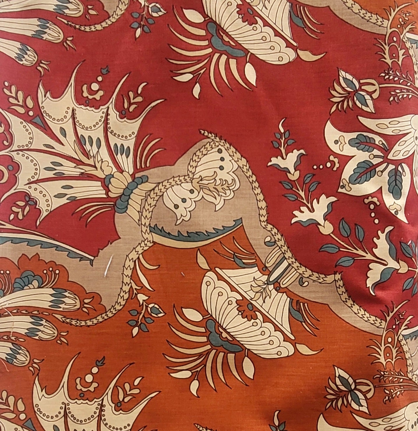 Rust and Red Floral Jacobean Fabric – Vintage Botanical Upholstery Print