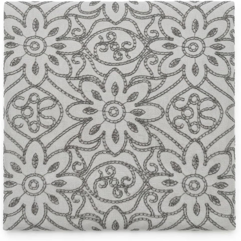 Light Blue Floral Linen Fabric with Gray Embroidery, Botanical Flower Pattern, Decorative Linen Material for Curtains, Drapery, Cushions, Sewing & Home Décor Projects