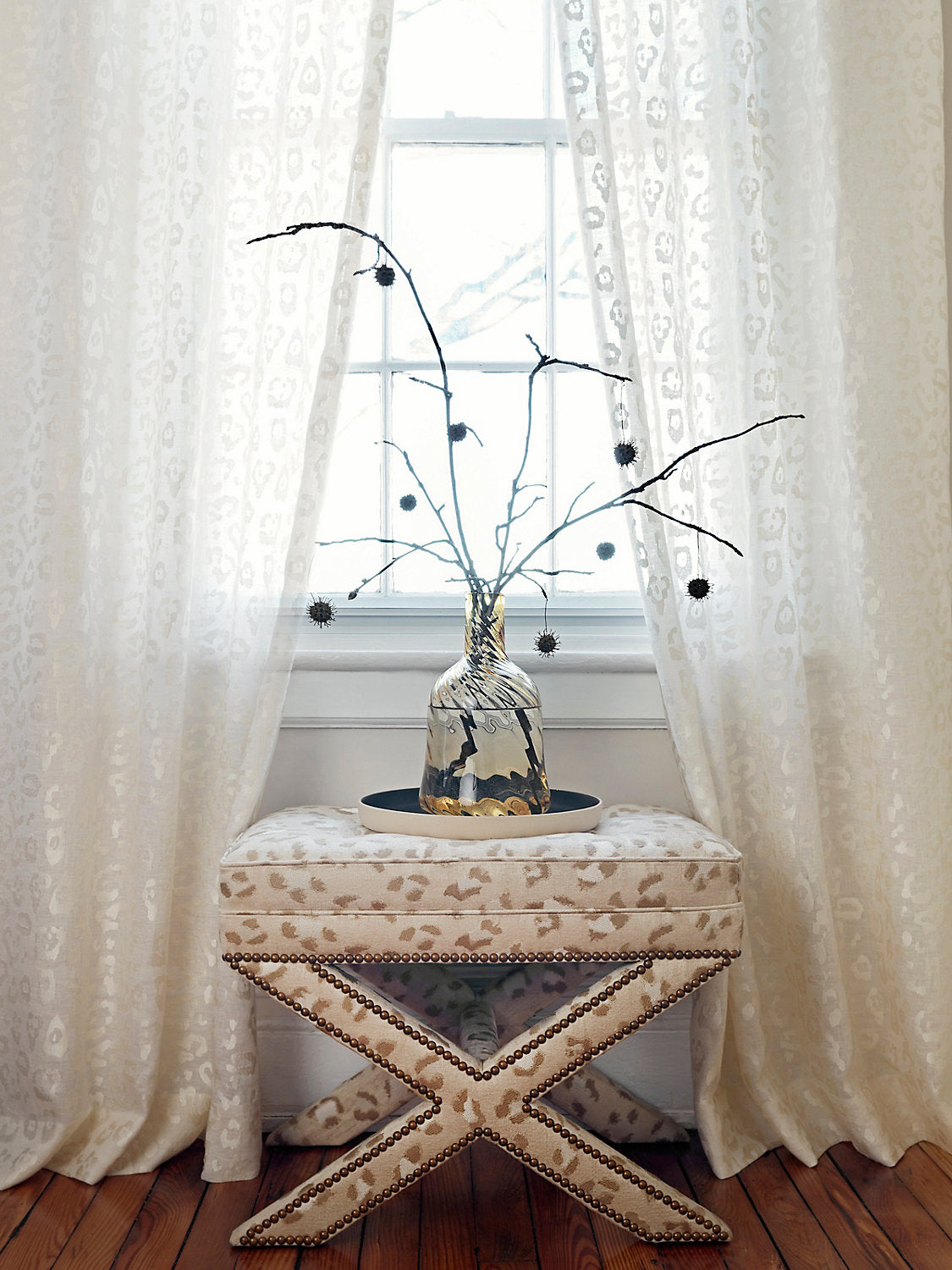 LEOPARD LINEN SHEER - Ivory