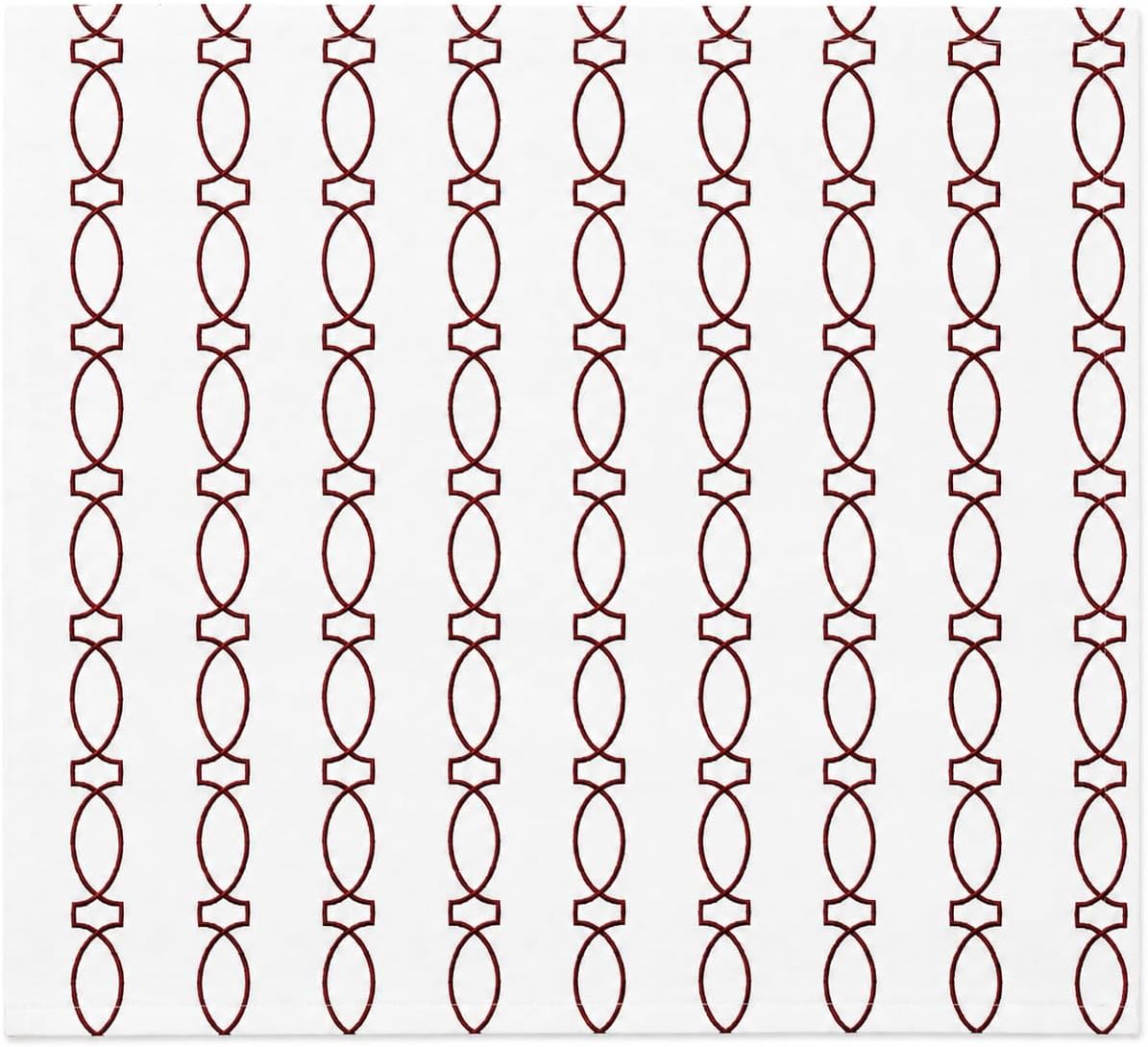 Red and White Embroidered Geometric Fabric, Repeating Oval Pattern Textile for Drapery, Curtains, Cushions, Pillows, Home Décor and Sewing Projects