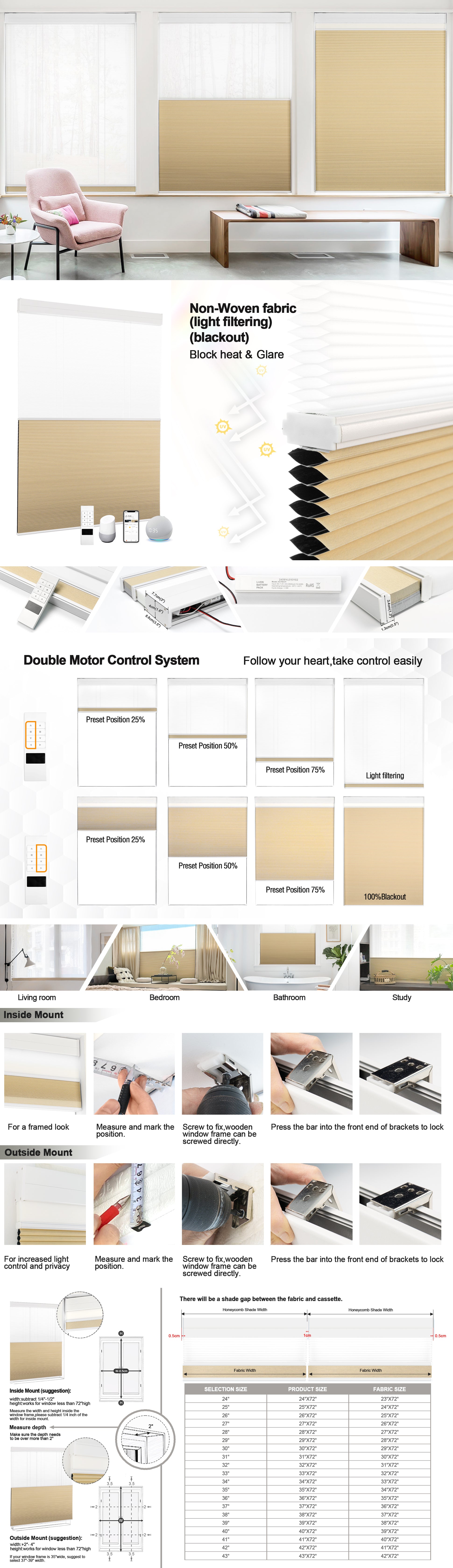 Motorized day and night honeycomb blinds