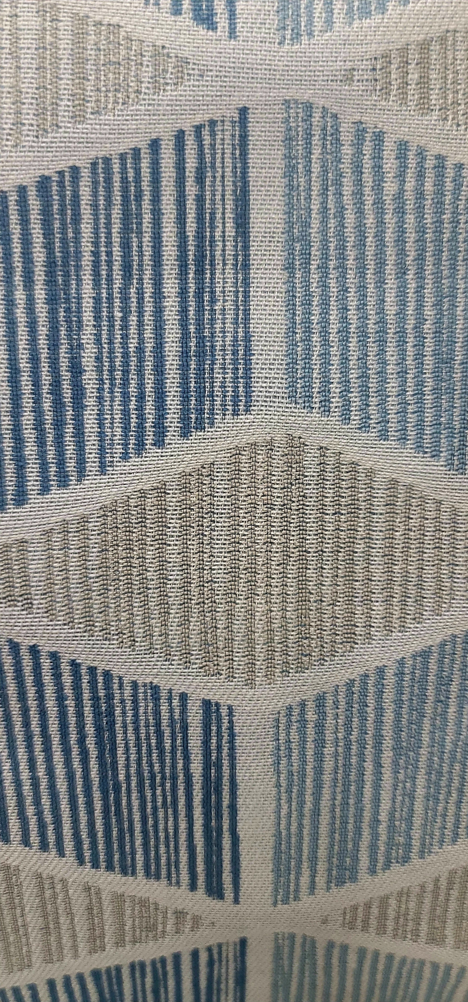 Blue & Taupe Geometric Woven Upholstery Fabric – Modern Textured Design
