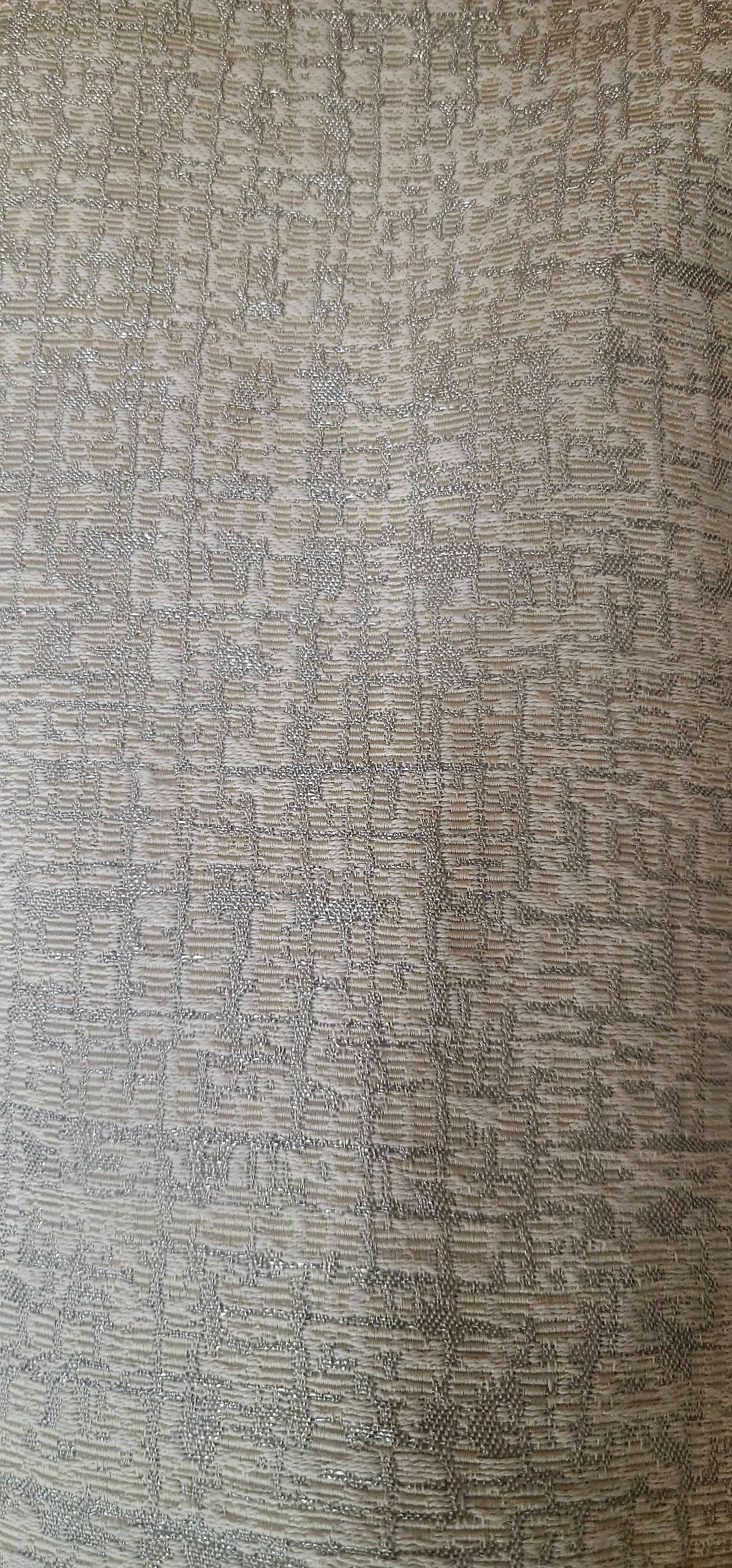 Metallic Silver Textured Stripe Drapery Fabric – Beige/Taupe Base