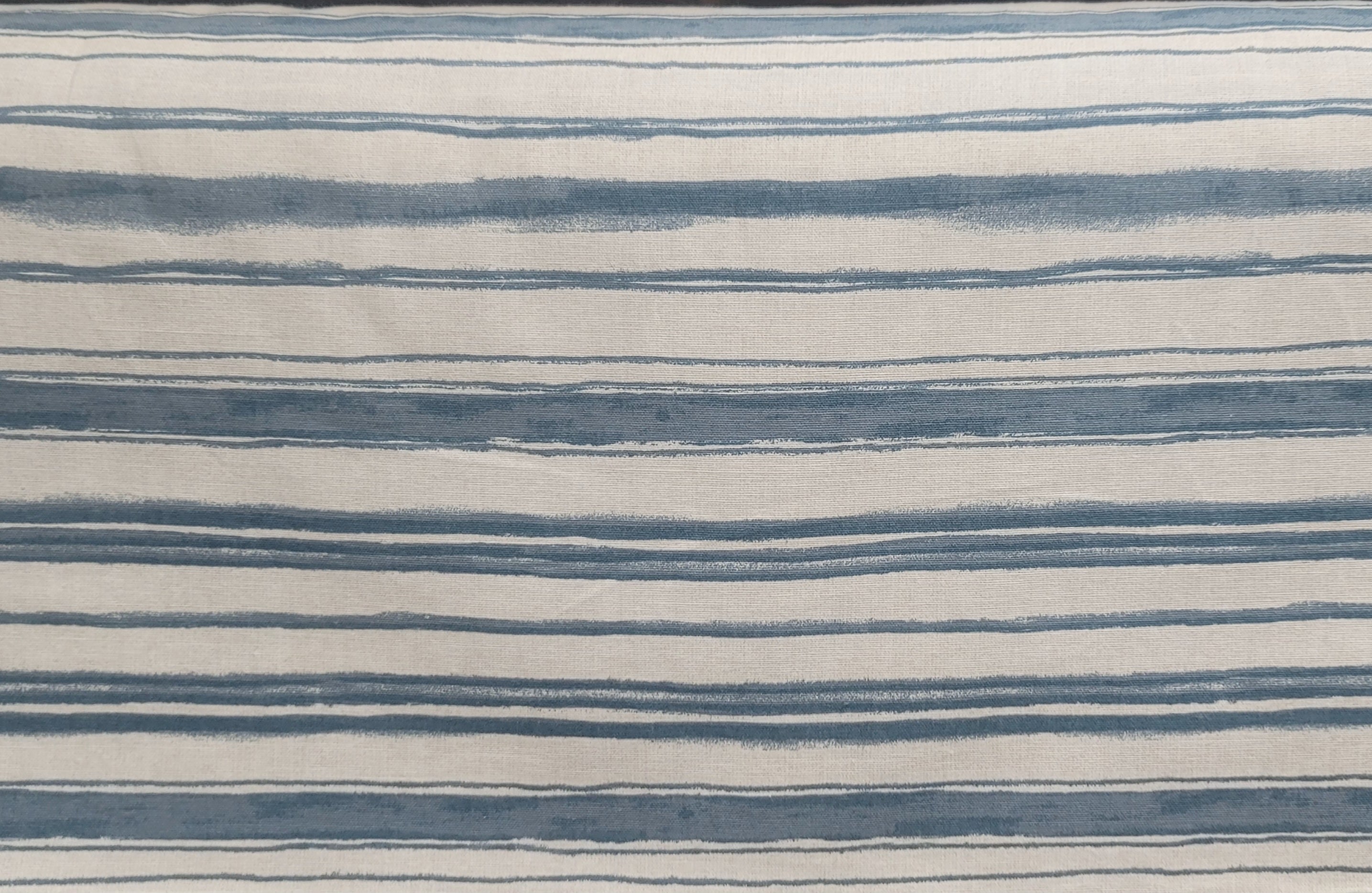 Blue and White Watercolor Stripe Fabric – Coastal Cotton Linen Blend for Curtains & Upholstery