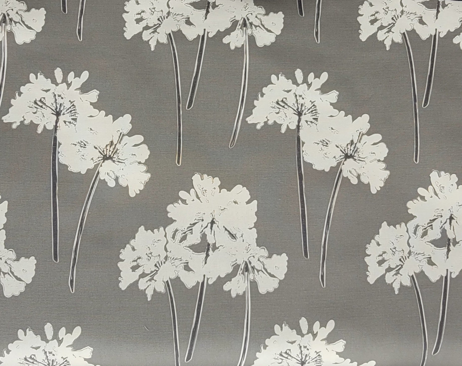 Gray Fabric with White Floral Print – Modern Cotton Blend for Curtains & Upholstery