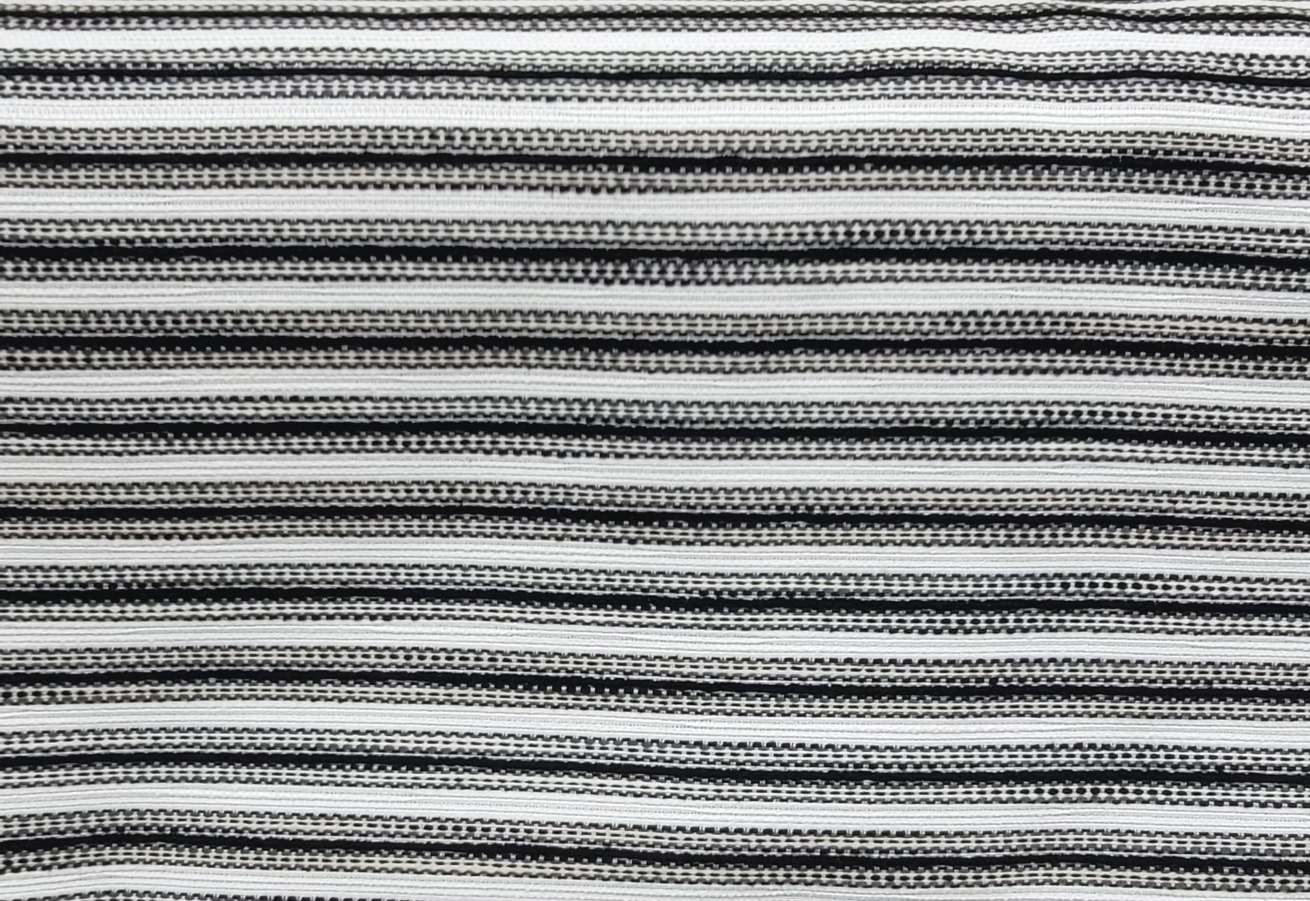 Black and White Woven Stripe Fabric – Textured Cotton Blend for Upholstery & Curtains