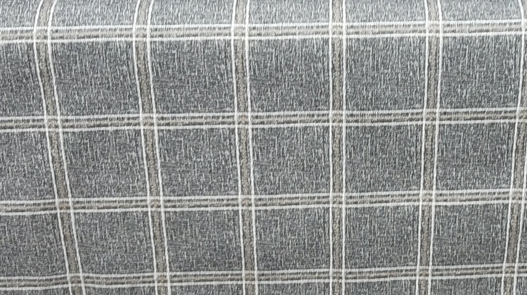 Gray and White Windowpane Check Fabric – Durable Cotton Blend for Upholstery & Drapery