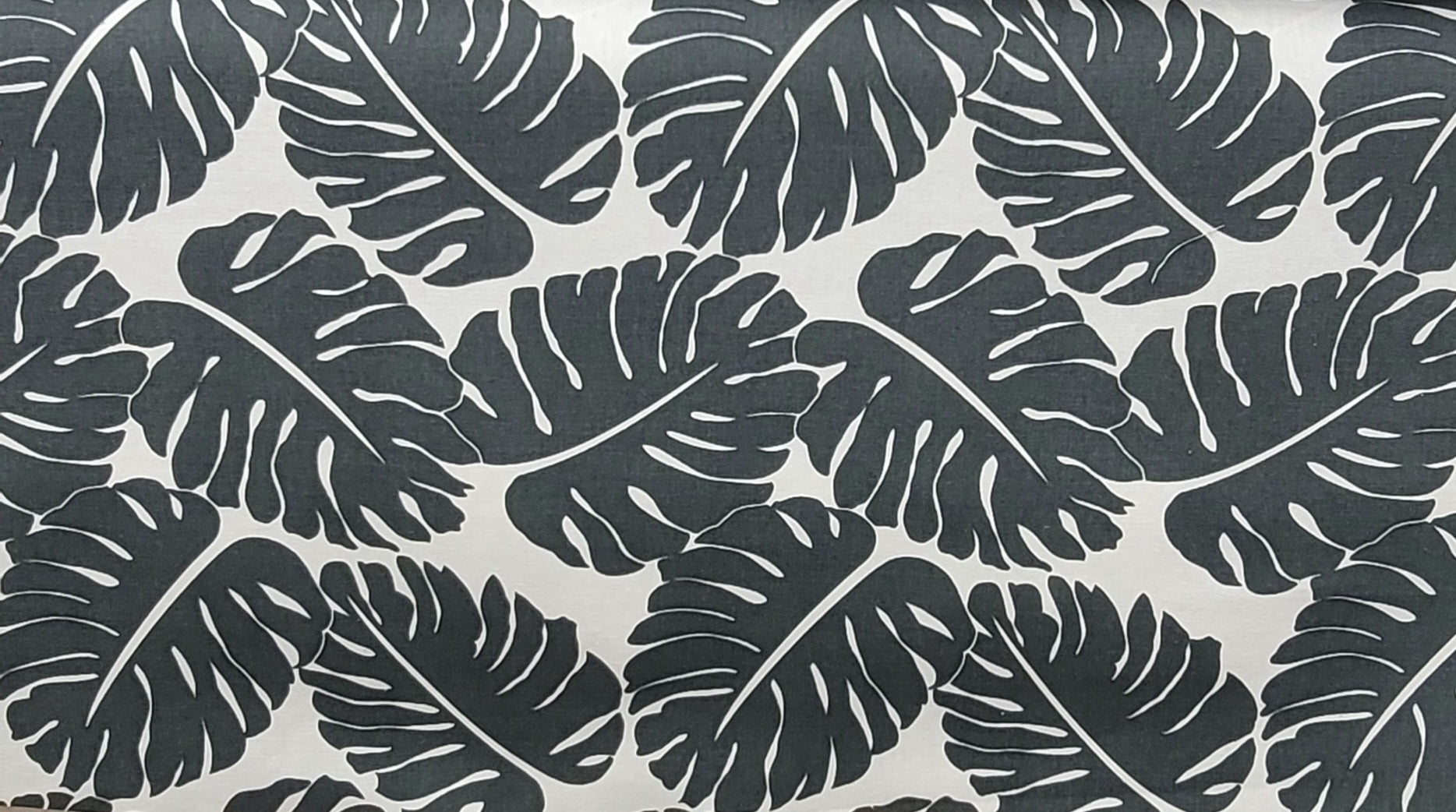 Black and White Monstera Leaf Print Fabric – Tropical Cotton Blend for Upholstery & Curtains