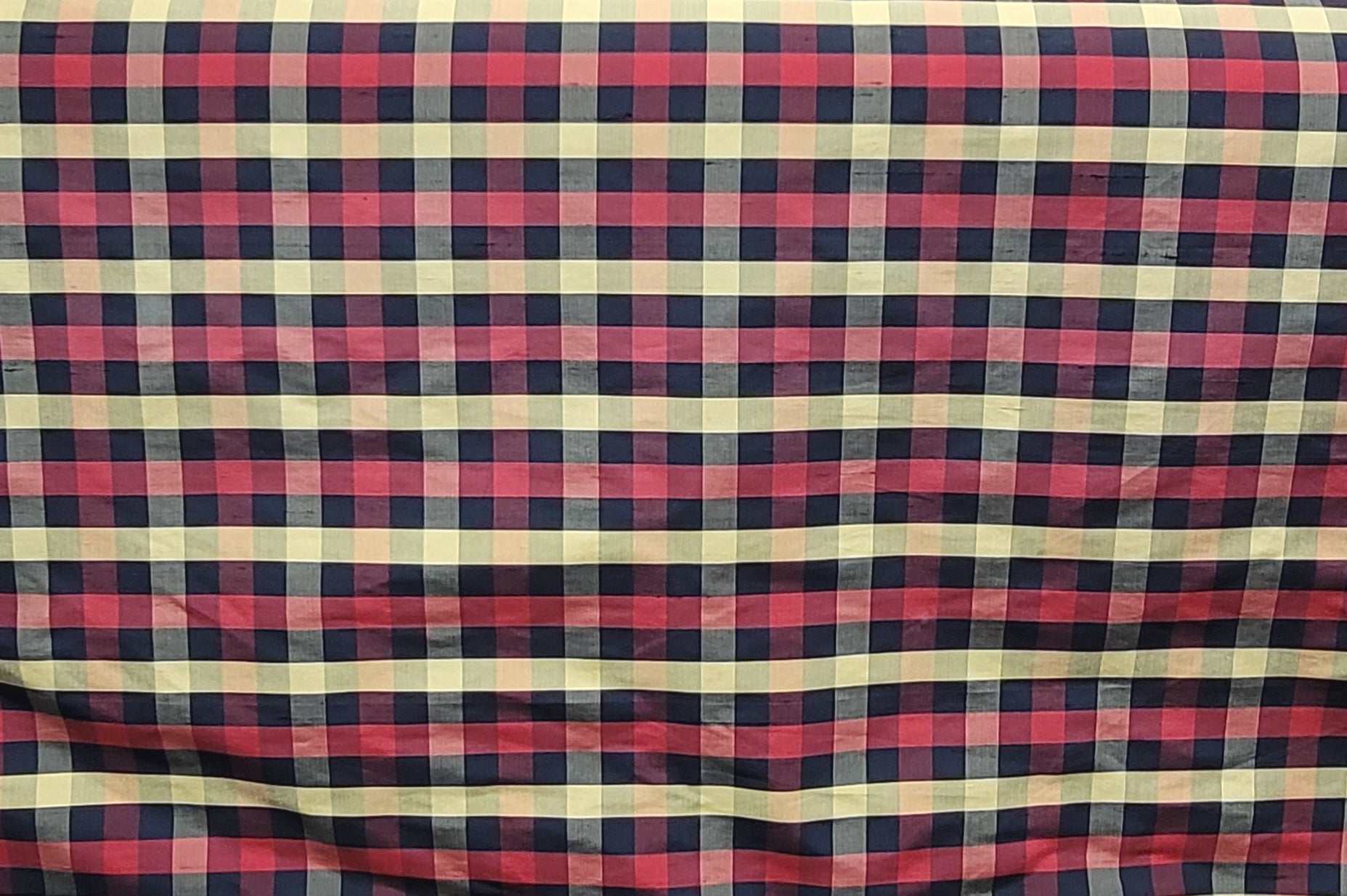 Red, Navy, and Yellow Plaid Check Fabric – Silk Blend