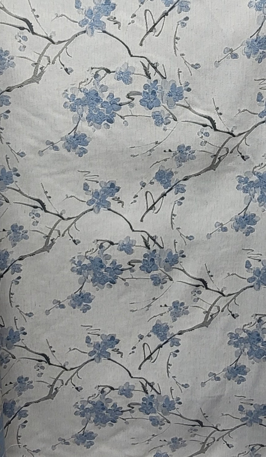 Blue Floral Branch Print Fabric – Soft Cotton Blend for Drapery and Upholstery