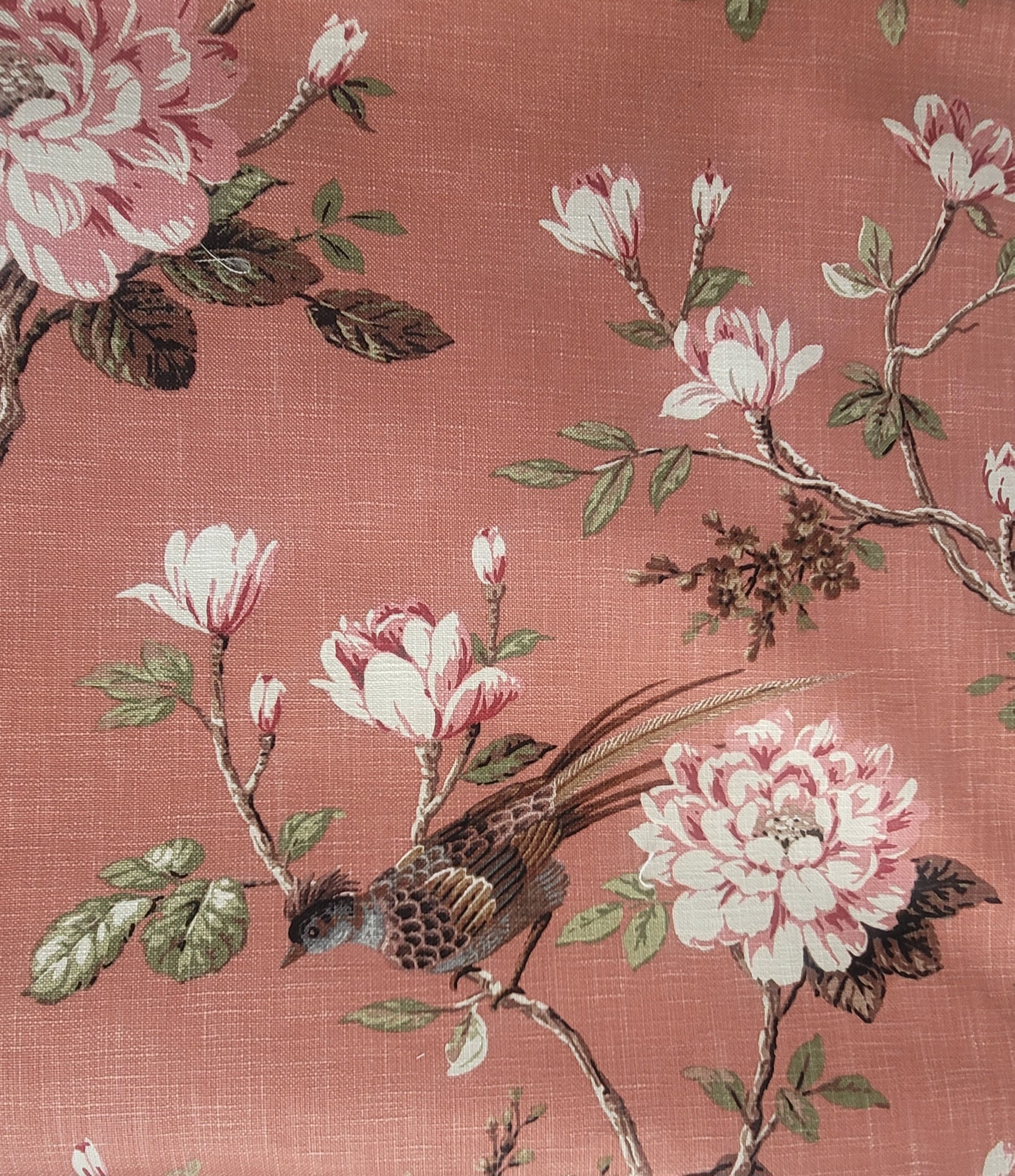 Vintage Rose Blossom & Bird Print Upholstery Fabric – Dusty Rose