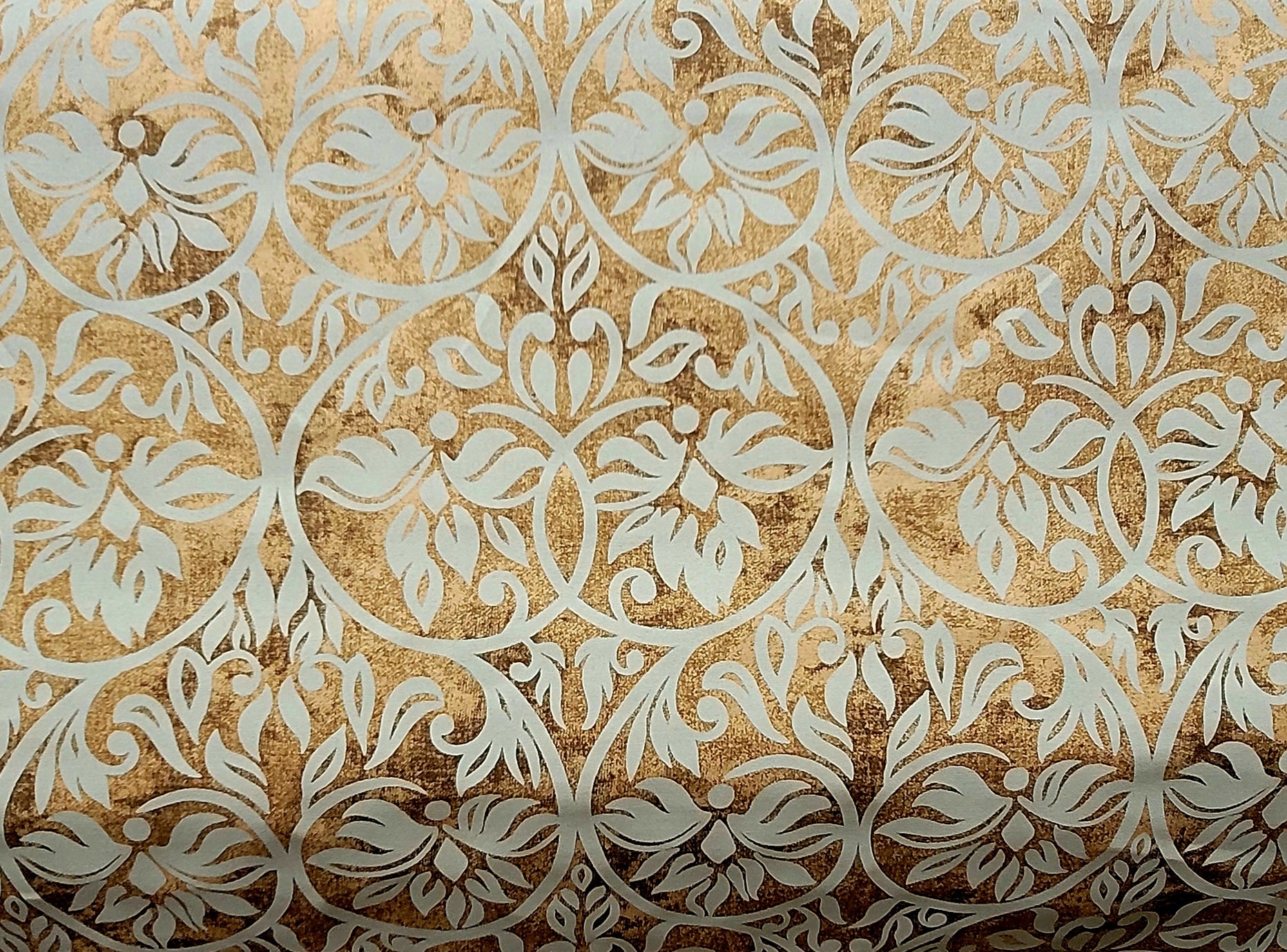 Gold & off white Damask Medallion Fabric – Elegant Upholstery & Drapery