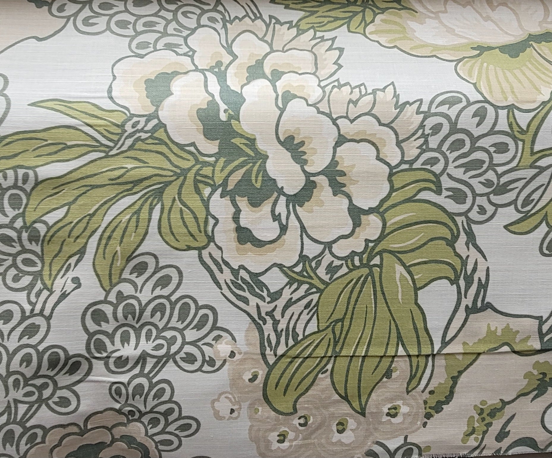 Green & Taupe Large Floral Fabric – Thibaut Fabric Botanical Upholstery & Drapery