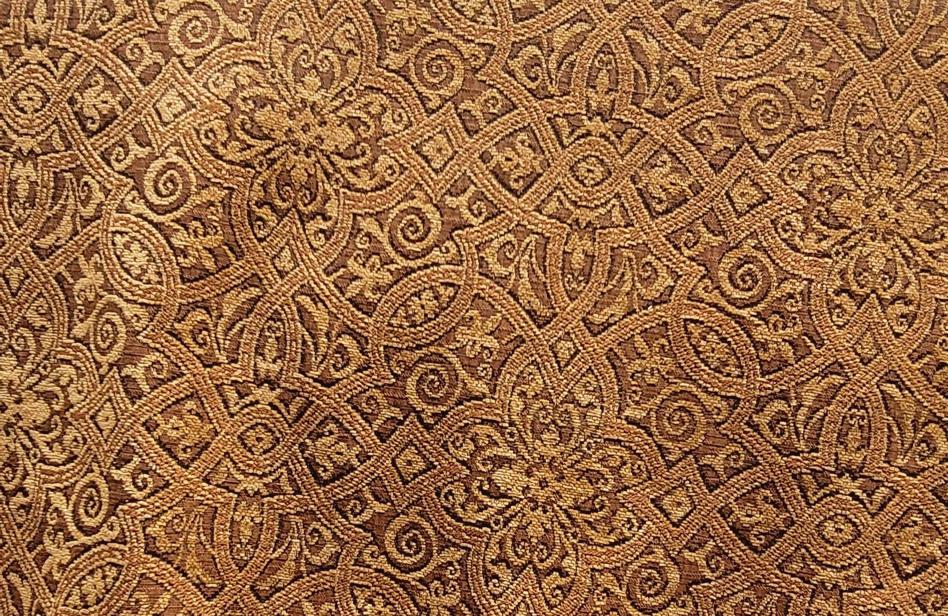 Ornate Medallion Jacquard Upholstery Fabric – Rich Brown & Gold Woven Design