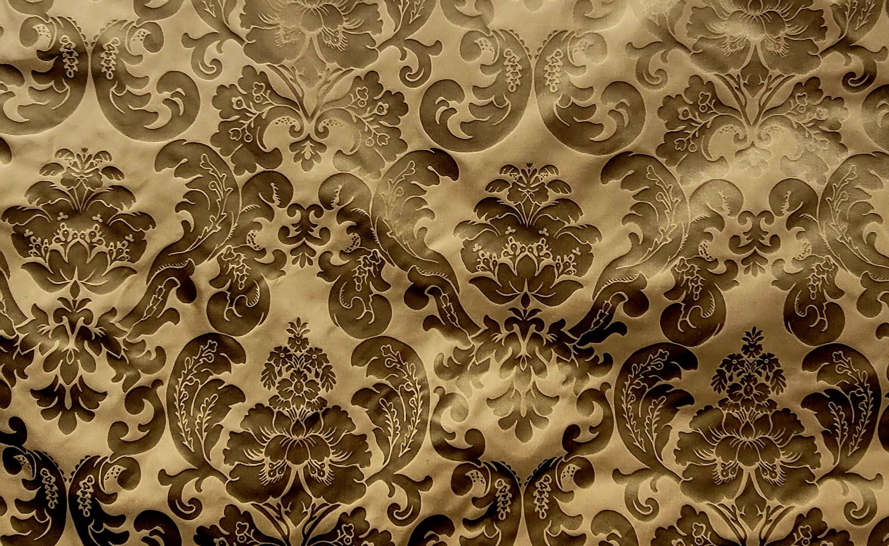 Gold & Bronze Damask Silk Fabric – Elegant Jacquard Satin Finish