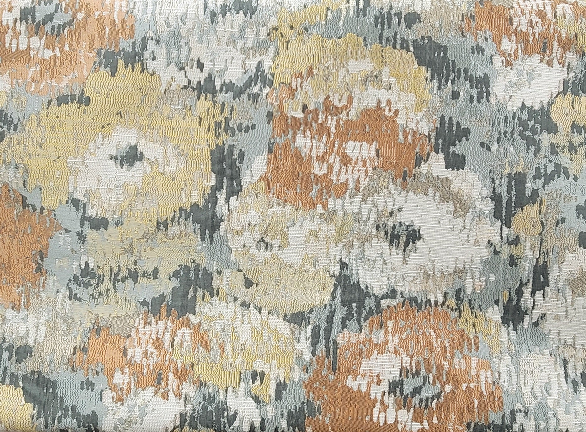 Abstract Floral Jacquard Upholstery Fabric – Grey, Gold & Rust Multi-Color
