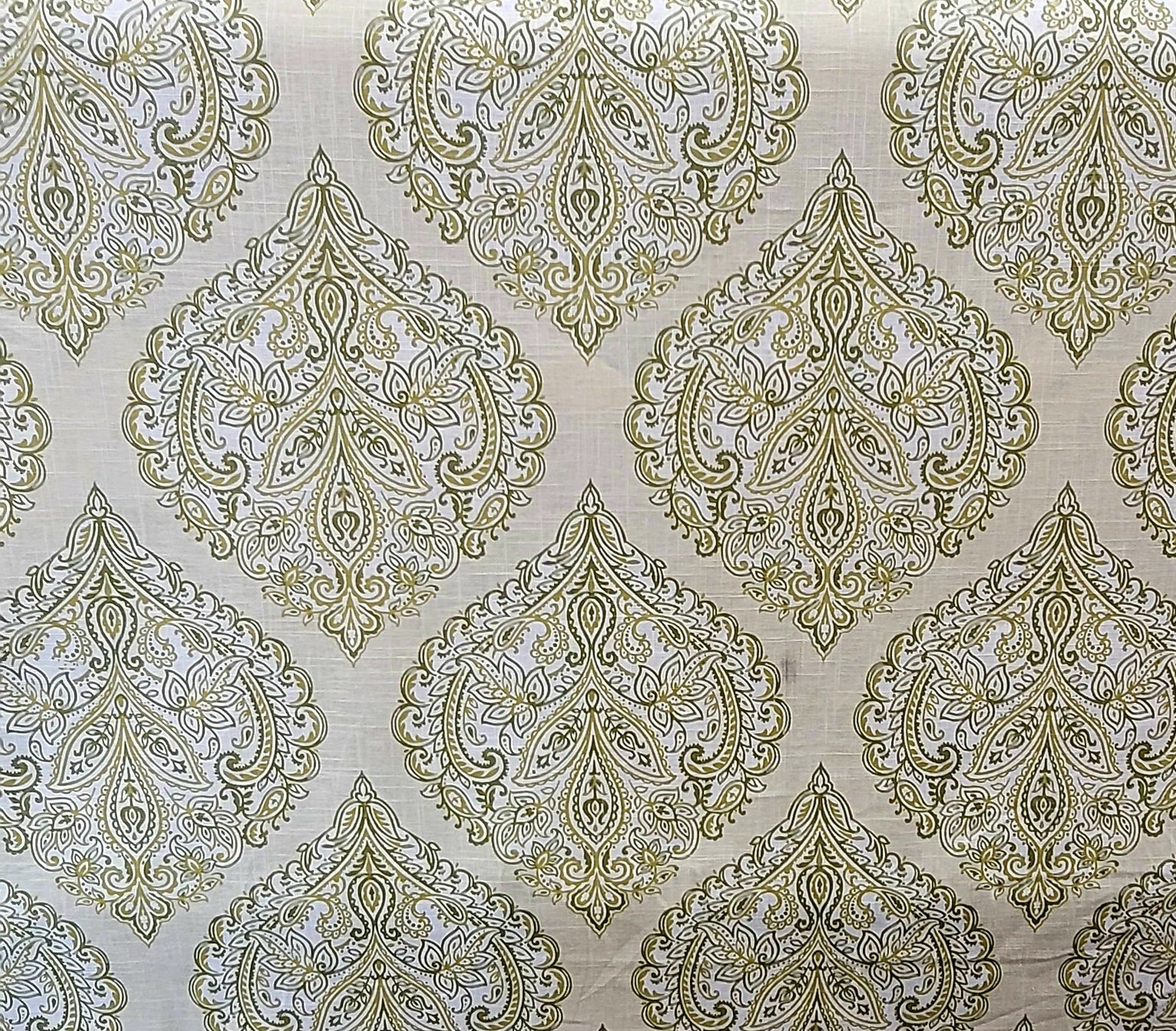 Elegant Green Tones Paisley Damask Upholstery & Drapery Fabric – Classic Decorative Design