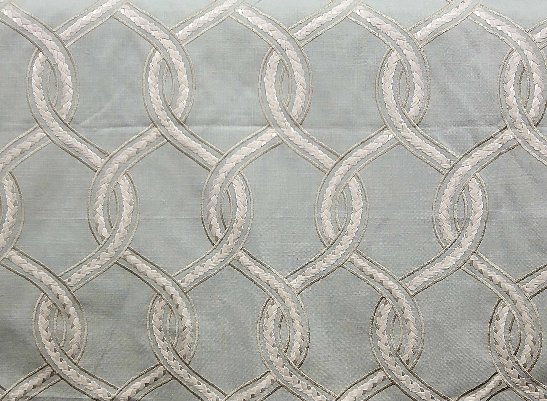 Light Blue Geometric Embroidered Fabric – Interlocking Pattern