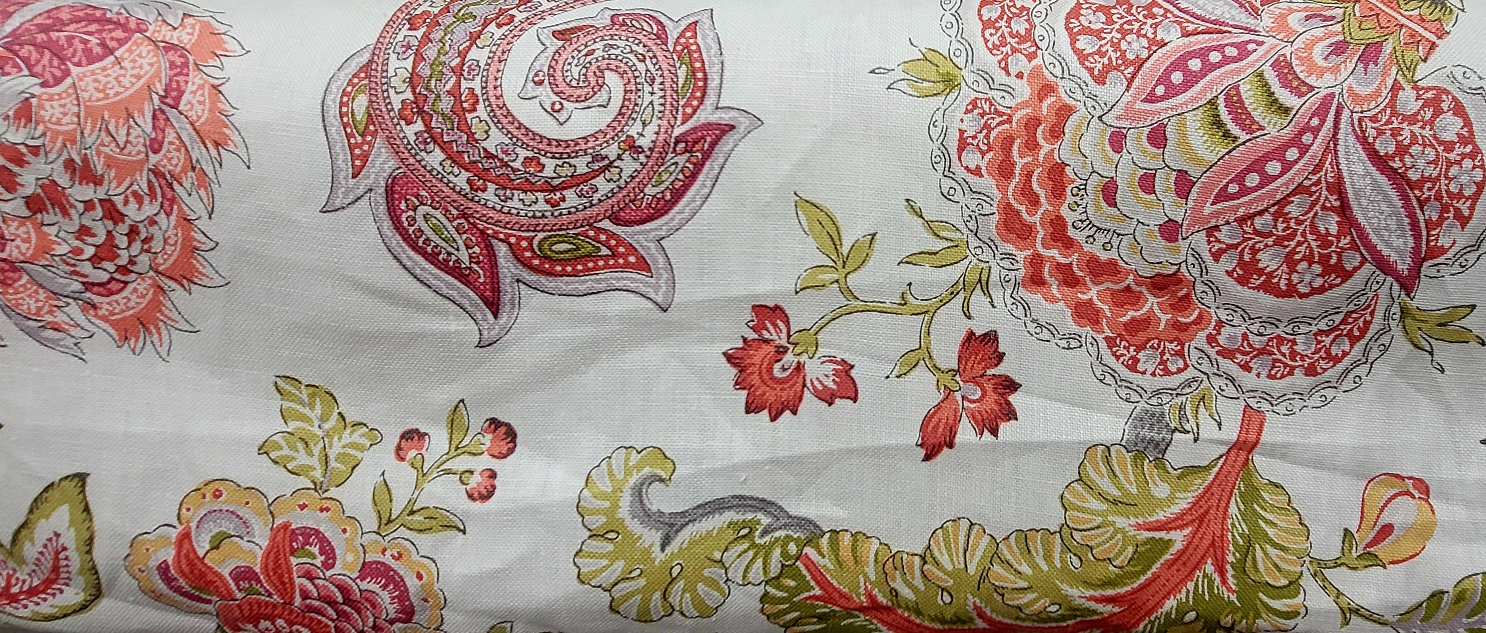 Colorful Floral Paisley Print Upholstery Fabric – Red, Pink & Green Botanical Design
