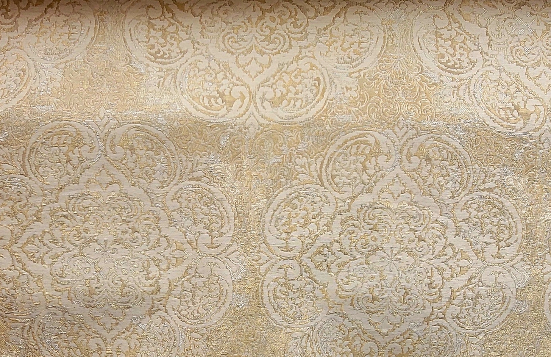 Gold & Ivory Damask Jacquard Upholstery Fabric – Ornate Woven Pattern