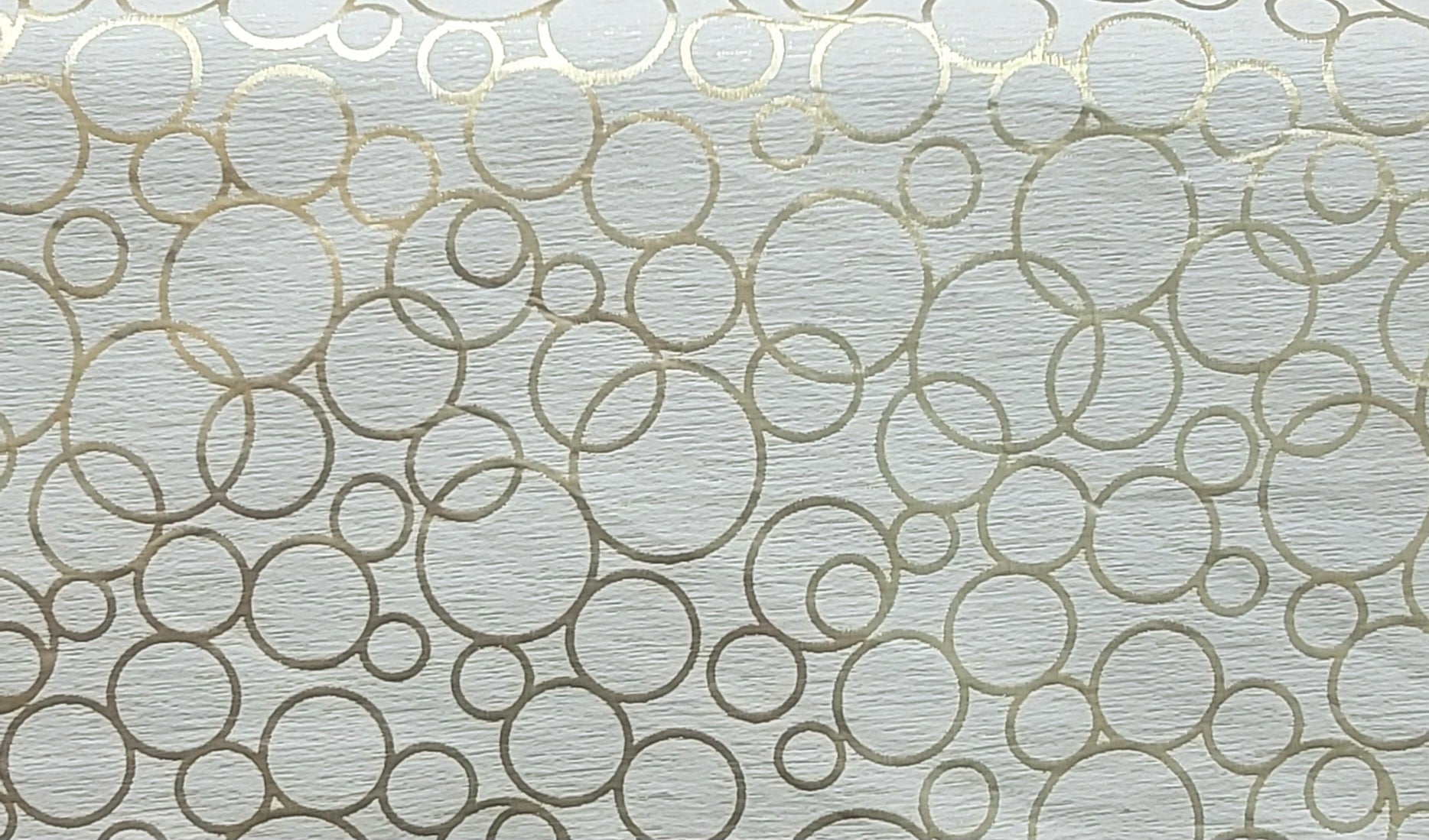 White Polyester Fabric with Metallic Gold Circle Pattern – Modern Geometric Print