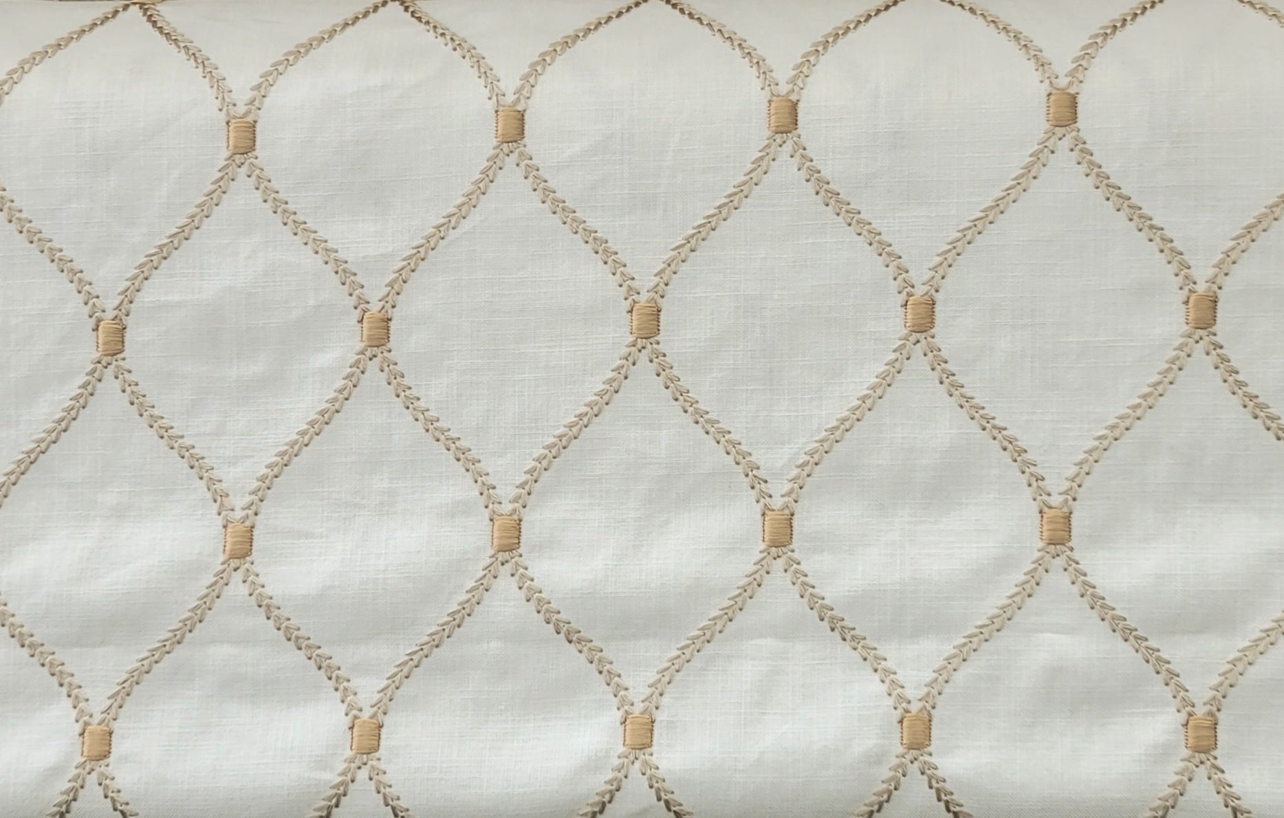 Beige Diamond Embroidered Lattice Fabric – Elegant Upholstery & Drapery Material