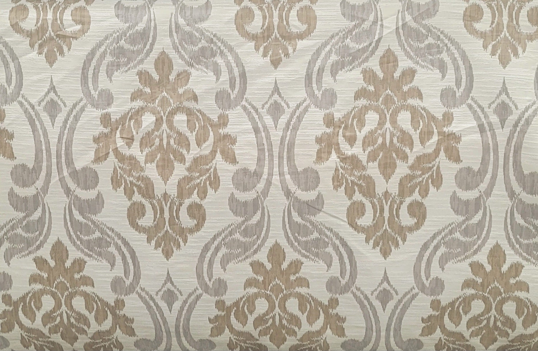Beige and Taupe Damask Upholstery Fabric – Classic Textured Jacquard
