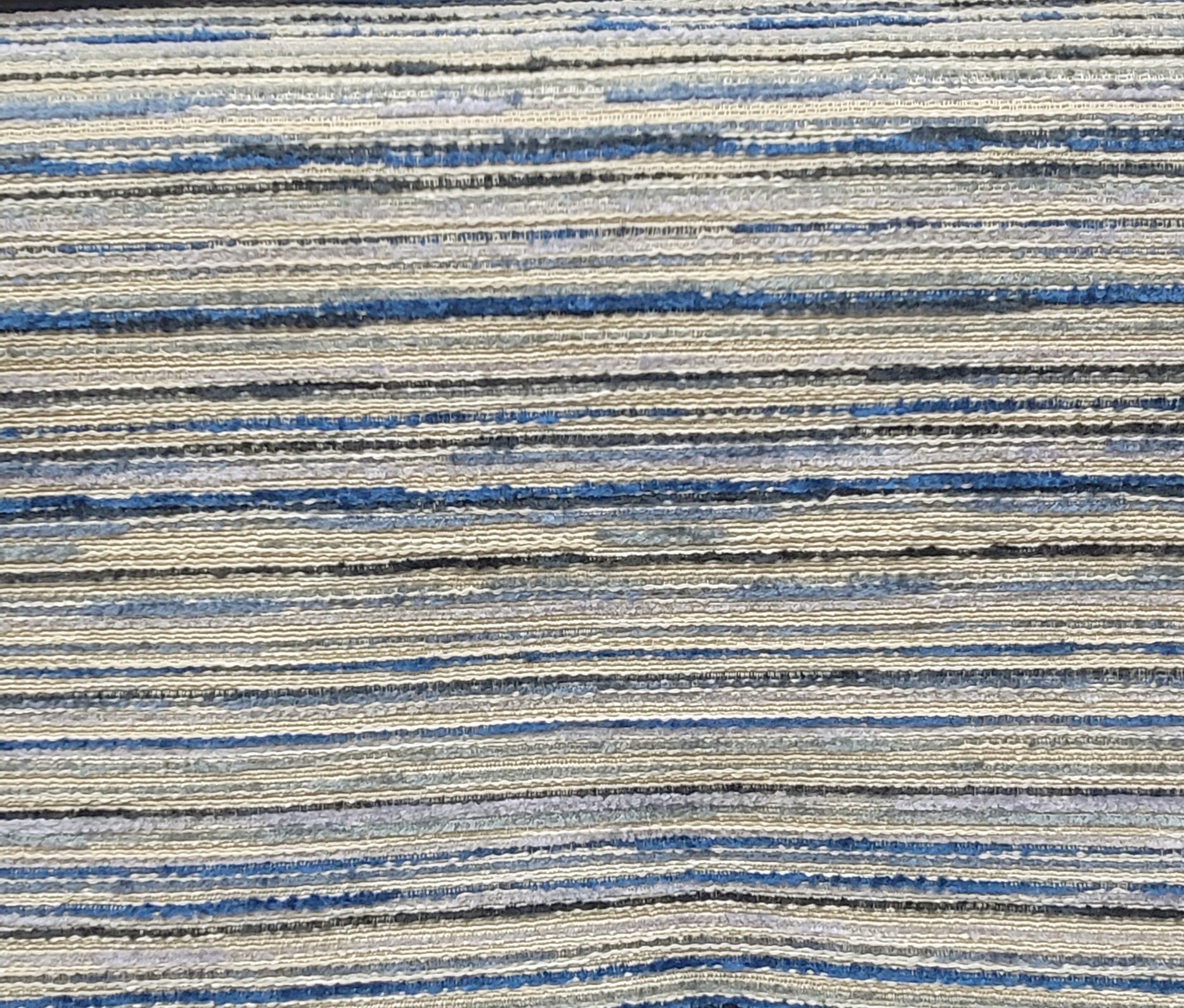 Blue and Beige Textured Stripe Upholstery Fabric – Modern Woven Design