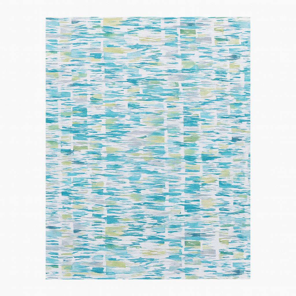 Aqua and Lime Abstract Print Fabric – Contemporary POLYESTER Blend for Upholstery & Drapery