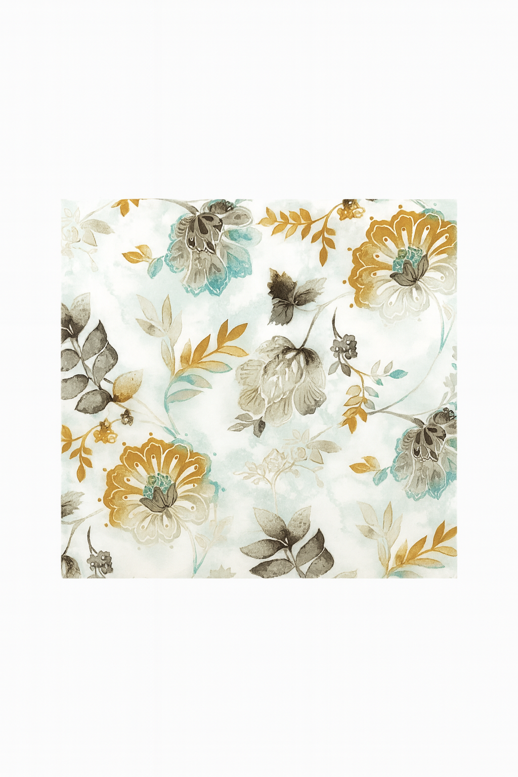 Aqua and Gold Floral Print Fabric – Elegant POLYESTER Blend for Drapery & Upholstery
