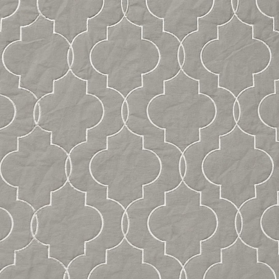 Gold and Beige Embroidered Fabric, Geometric Quatrefoil Pattern, Decorative Fabric for Drapery, Curtains, Pillows and Sewing Projects