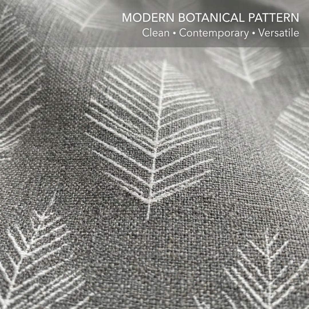 Gray Leaves Fabric – White Leaf Pattern Decorative Textile for Curtains, Drapery, Cushions & Home Décor