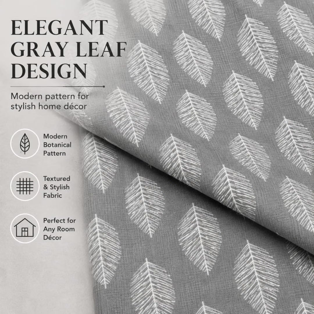 Gray Leaves Fabric – White Leaf Pattern Decorative Textile for Curtains, Drapery, Cushions & Home Décor
